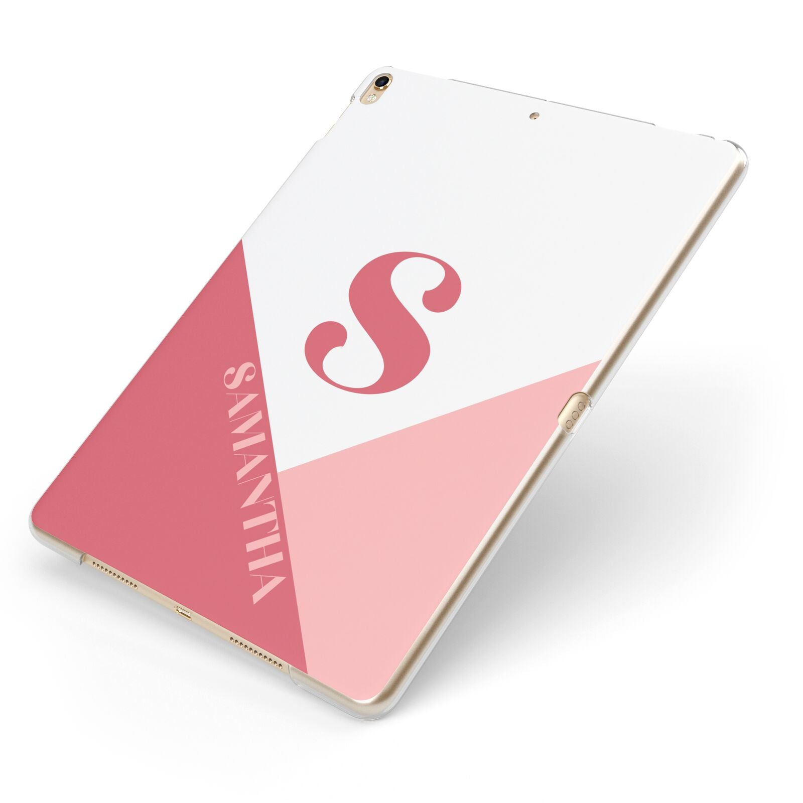 Abstract Pink Initial with Name Apple iPad Case on Gold iPad Side View