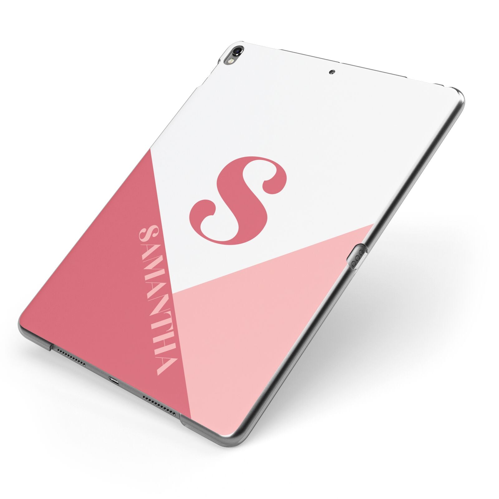 Abstract Pink Initial with Name Apple iPad Case on Grey iPad Side View