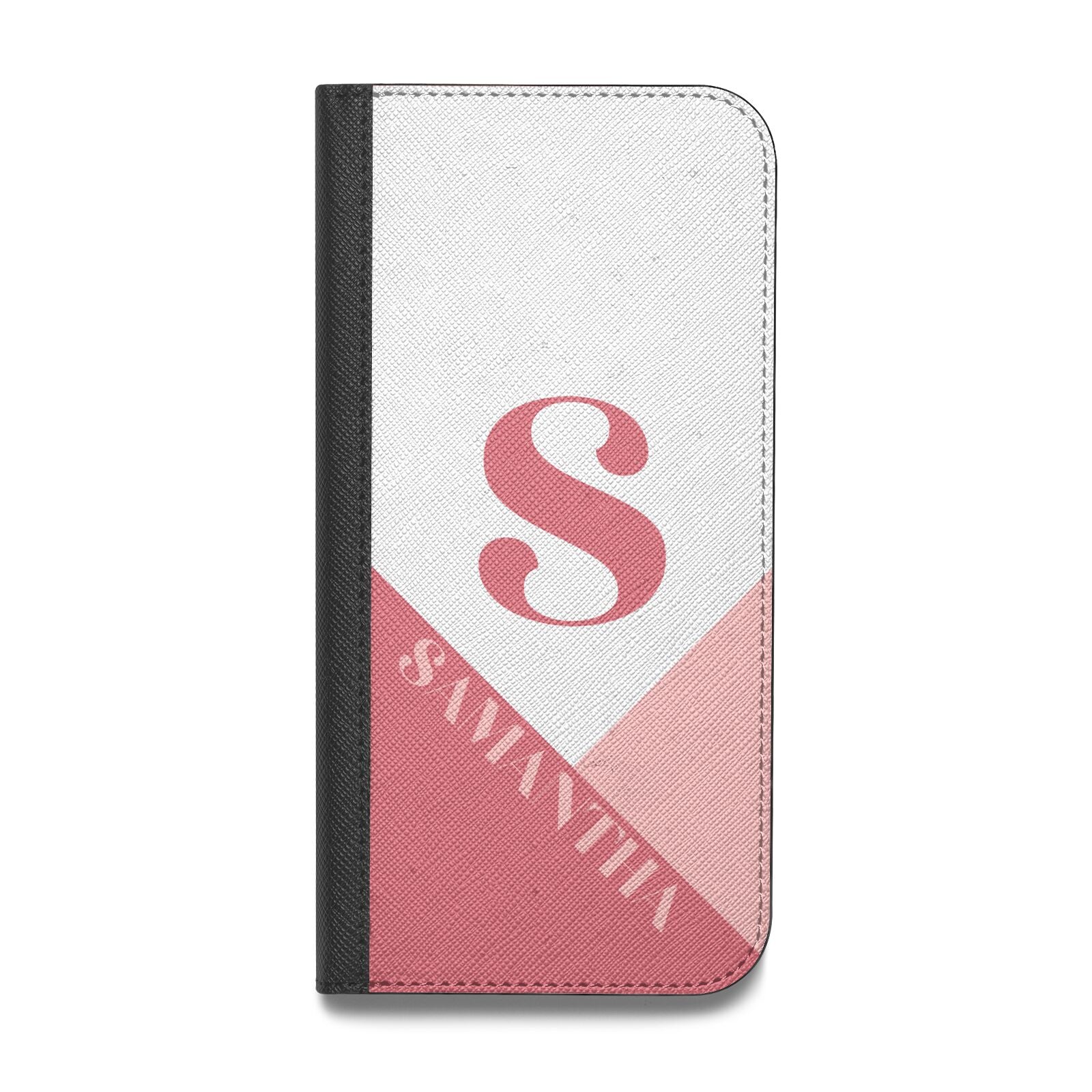 Abstract Pink Initial with Name Vegan Leather Flip iPhone Case