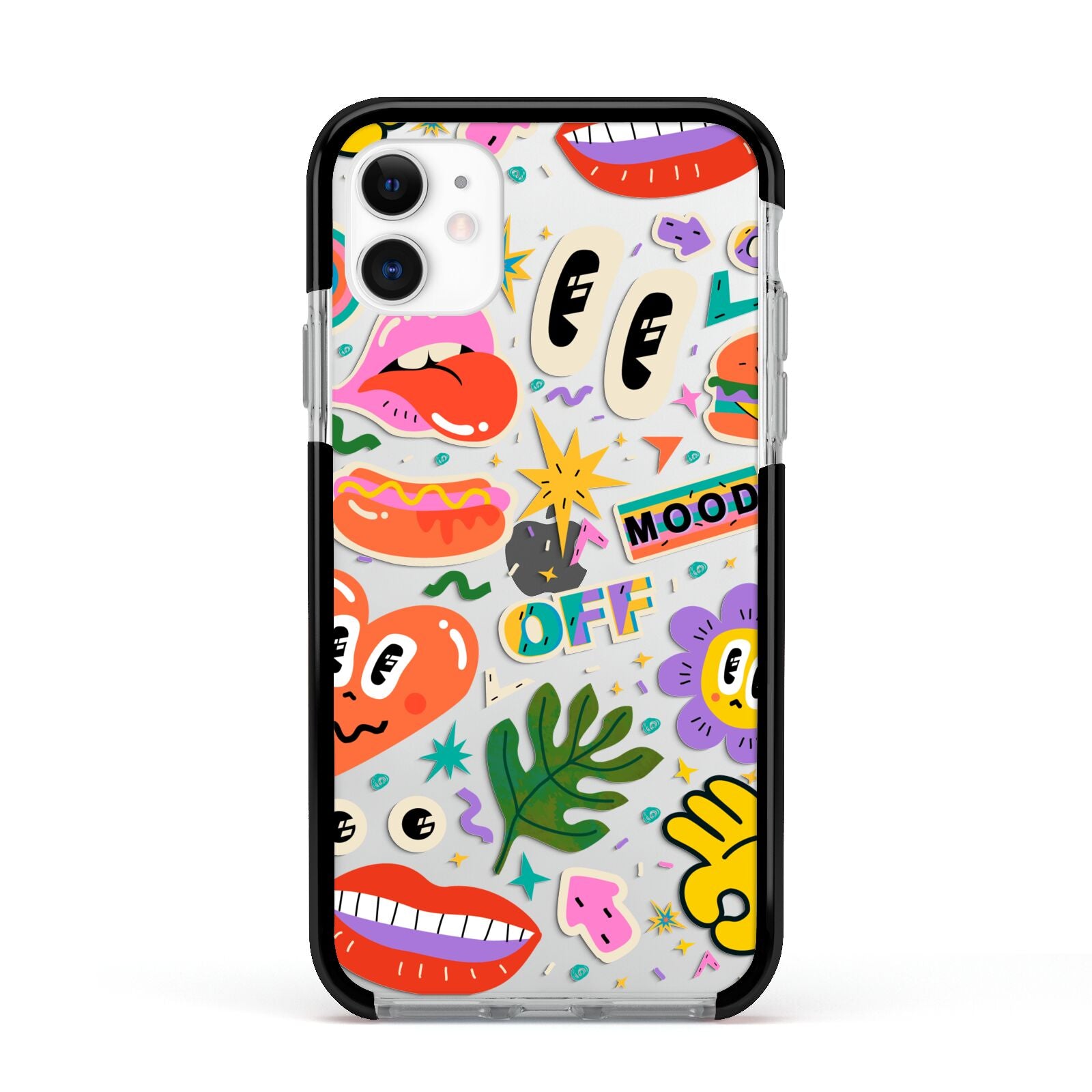 Abstract Shape Sticker Apple iPhone 11 in White with Black Impact Case