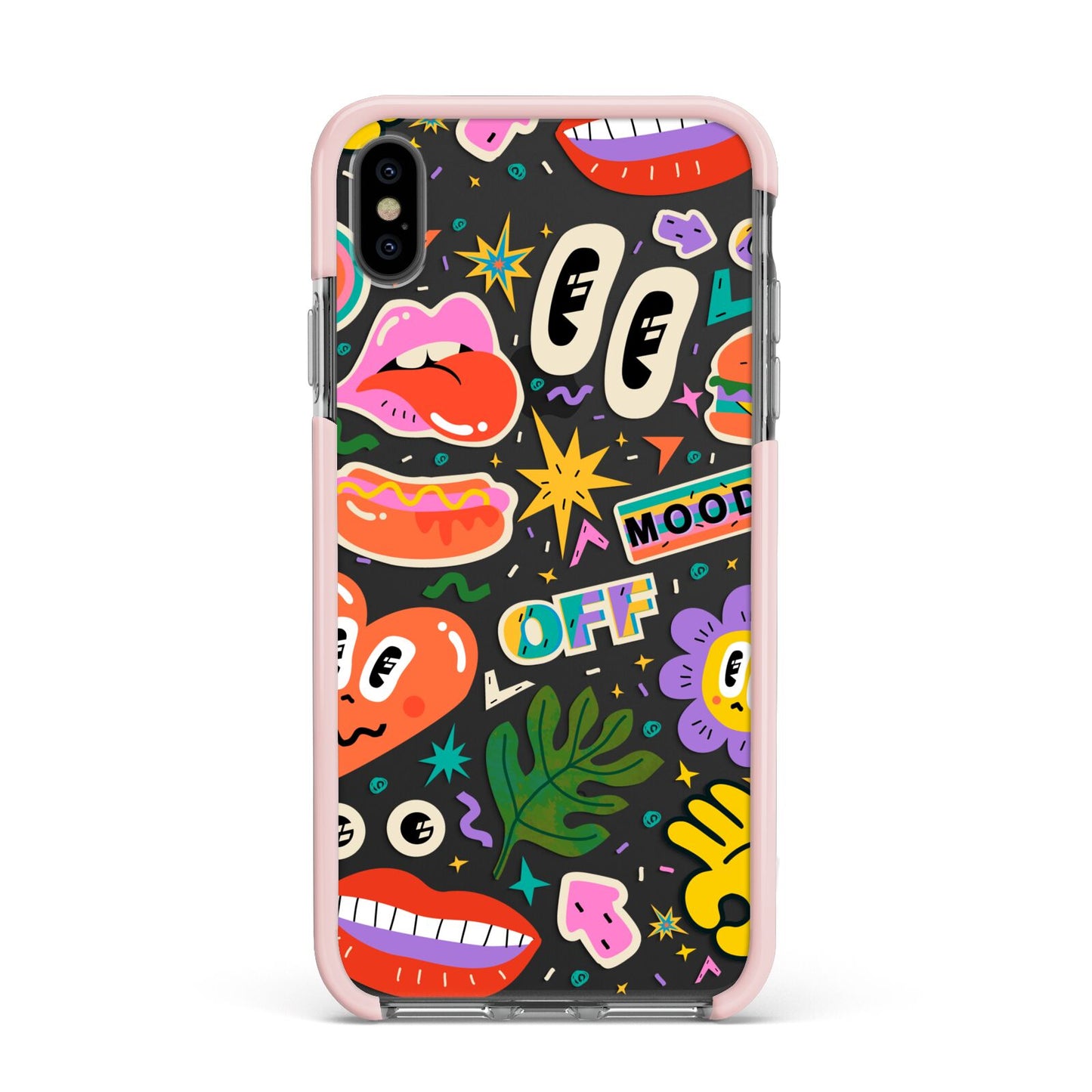 Abstract Shape Sticker Apple iPhone Xs Max Impact Case Pink Edge on Black Phone