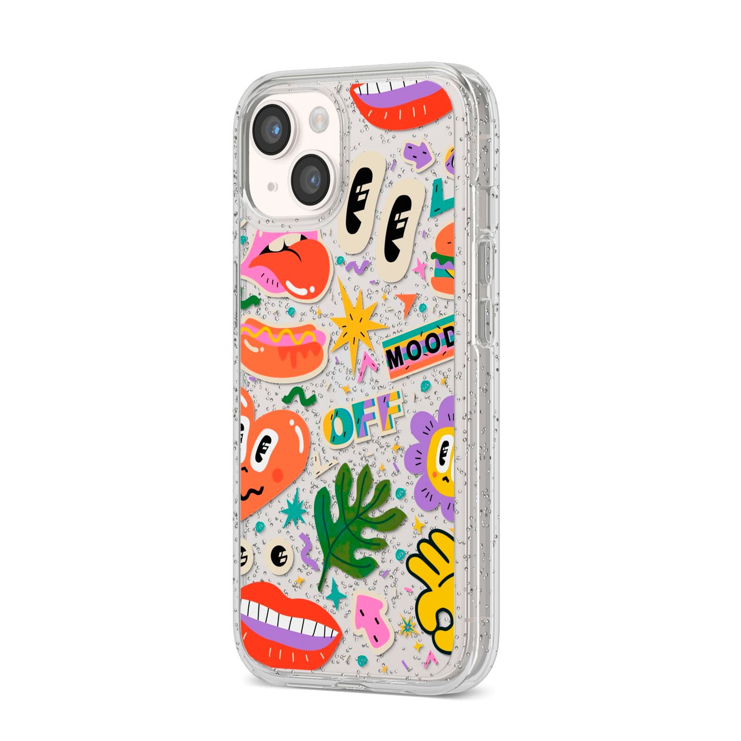 Abstract Shape Sticker iPhone 14 Glitter Tough Case Starlight Angled Image