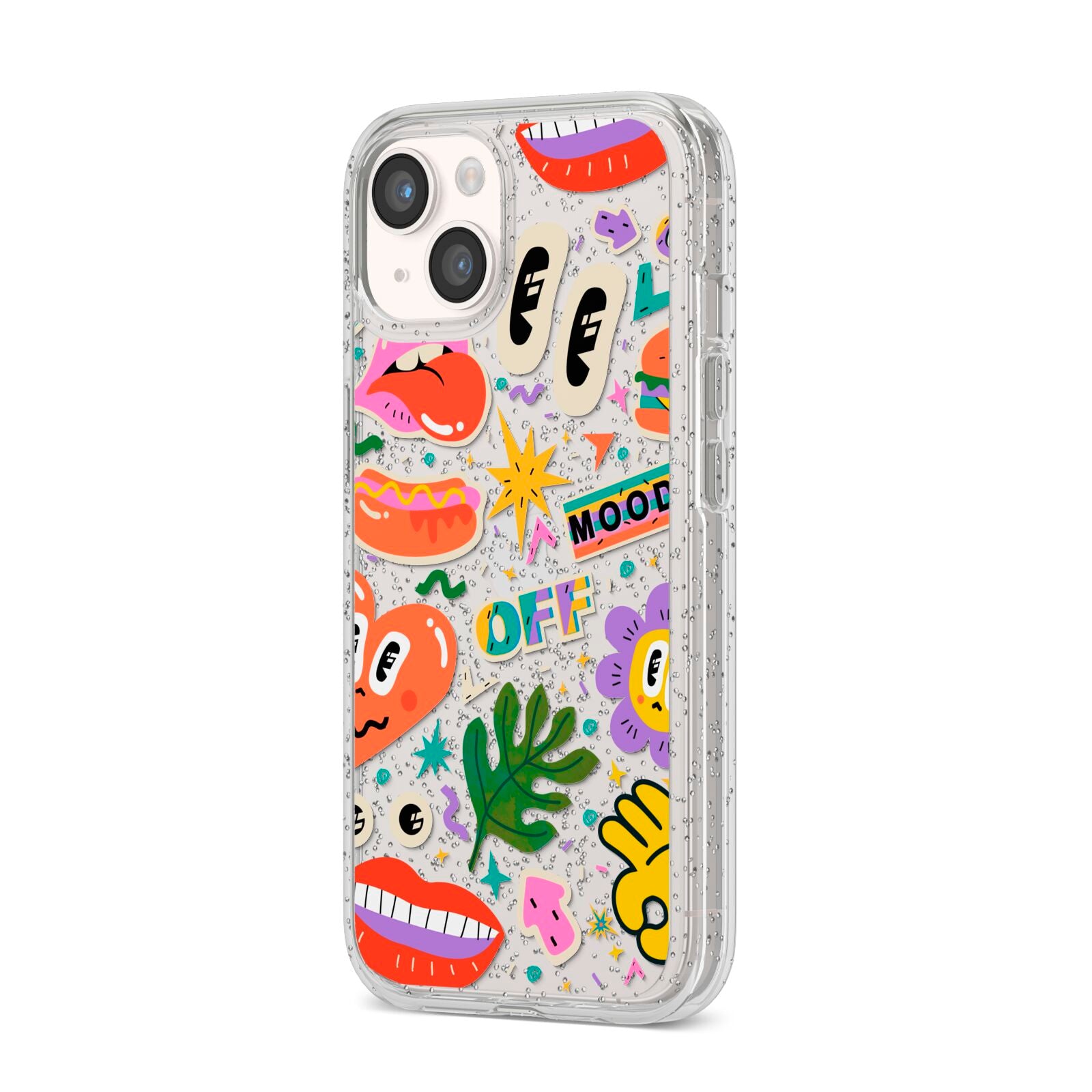 Abstract Shape Sticker iPhone 14 Glitter Tough Case Starlight Angled Image