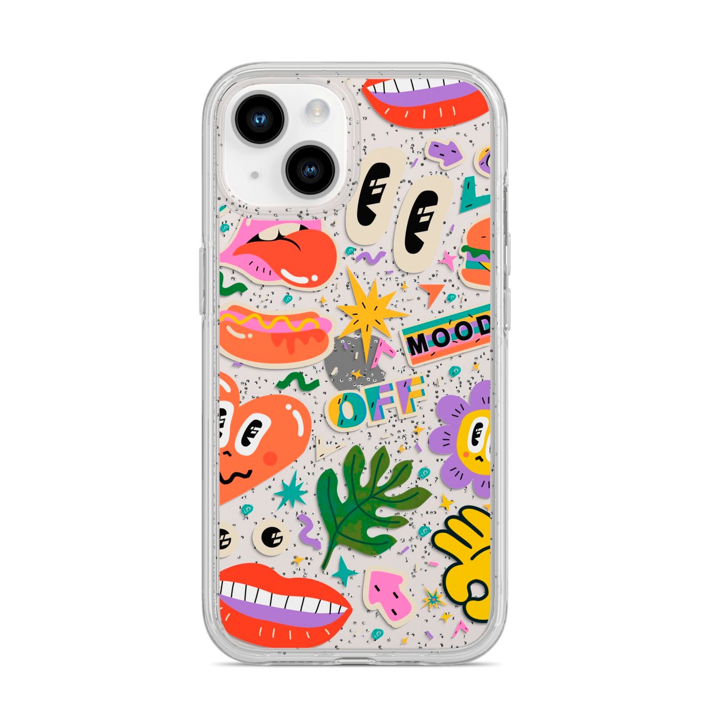 Abstract Shape Sticker iPhone 14 Glitter Tough Case Starlight