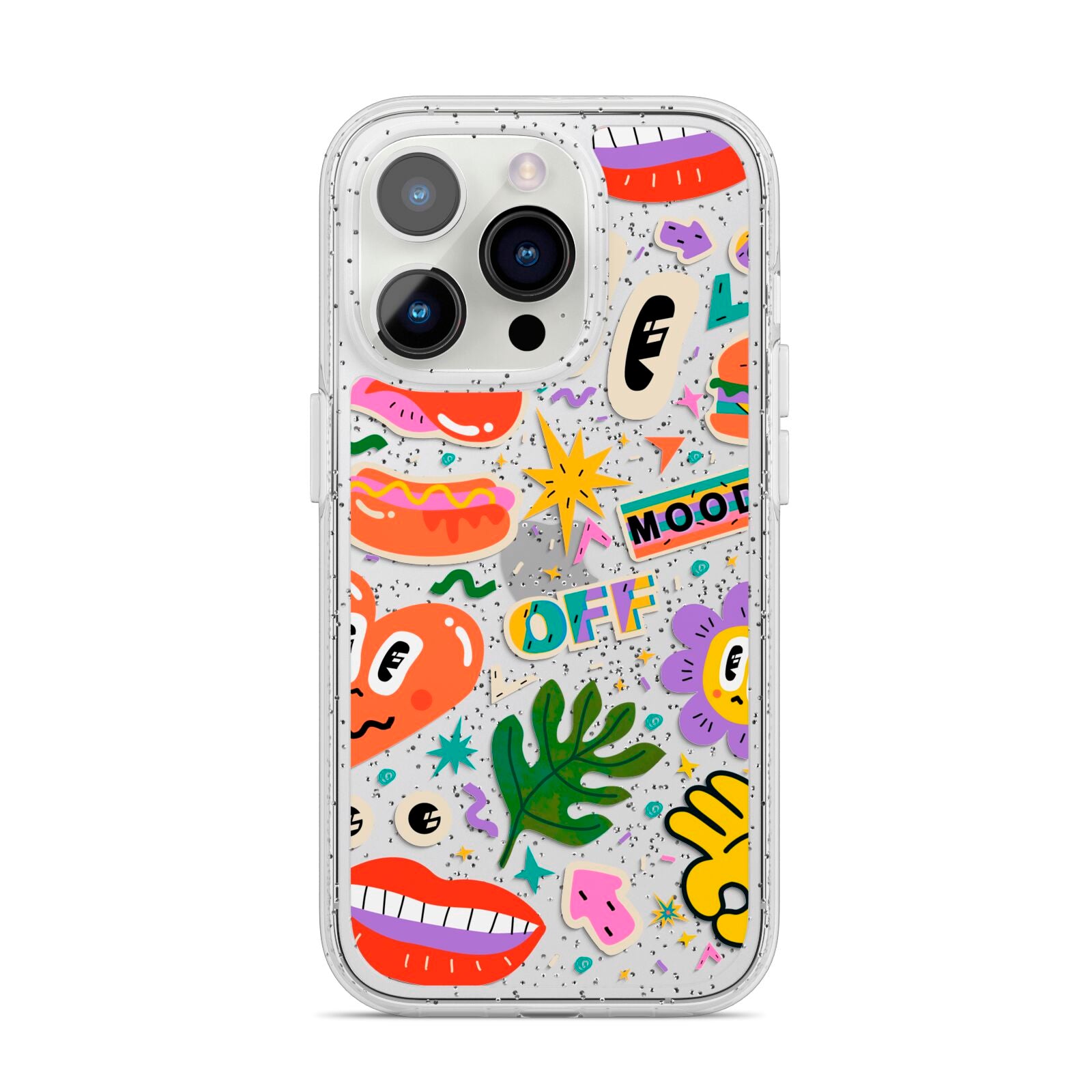 Abstract Shape Sticker iPhone 14 Pro Glitter Tough Case Silver