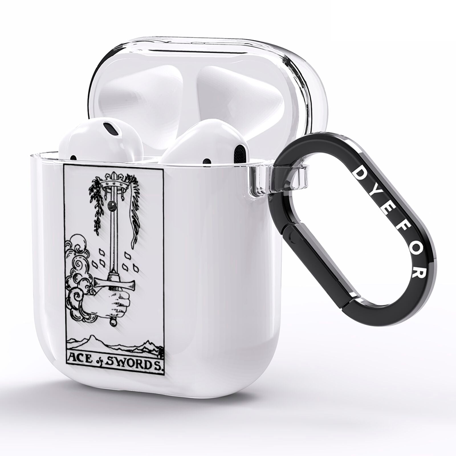 Ace of Swords Monochrome AirPods Clear Case Side Image