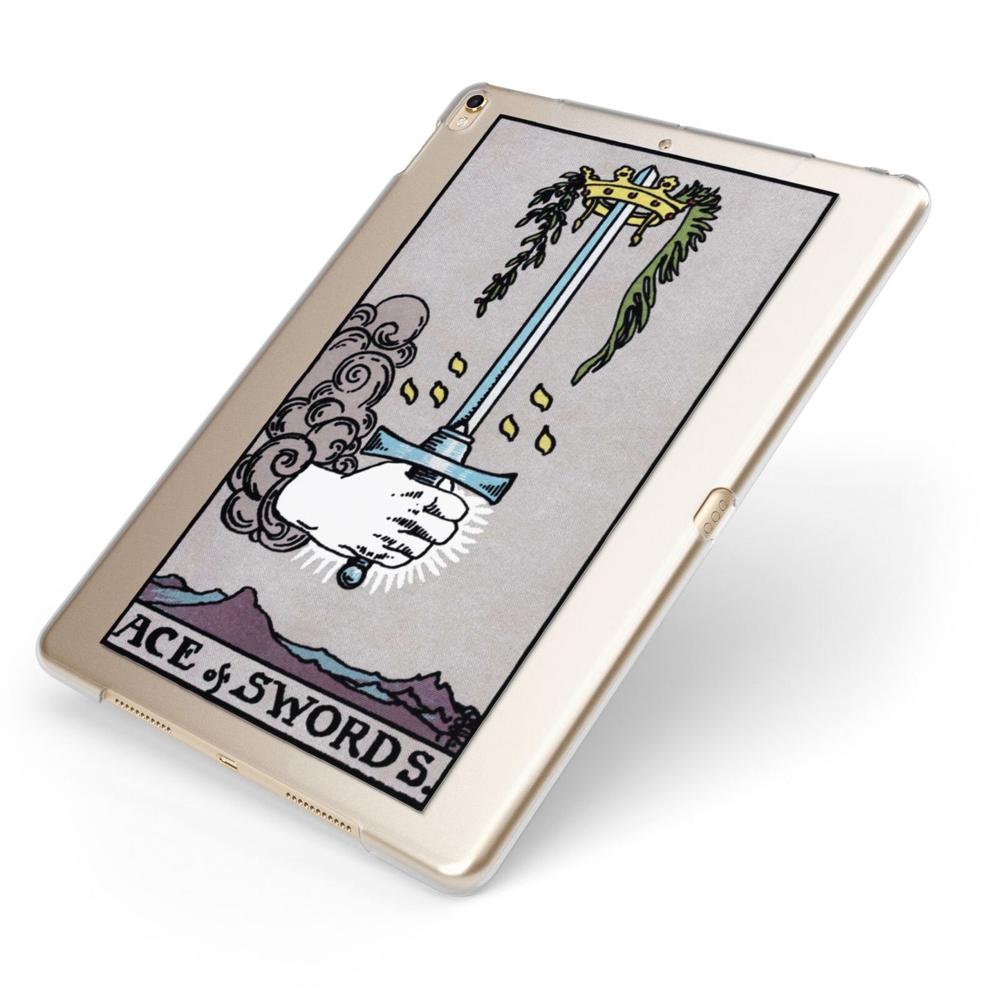 Ace of Swords Tarot Card Apple iPad Case on Gold iPad Side View