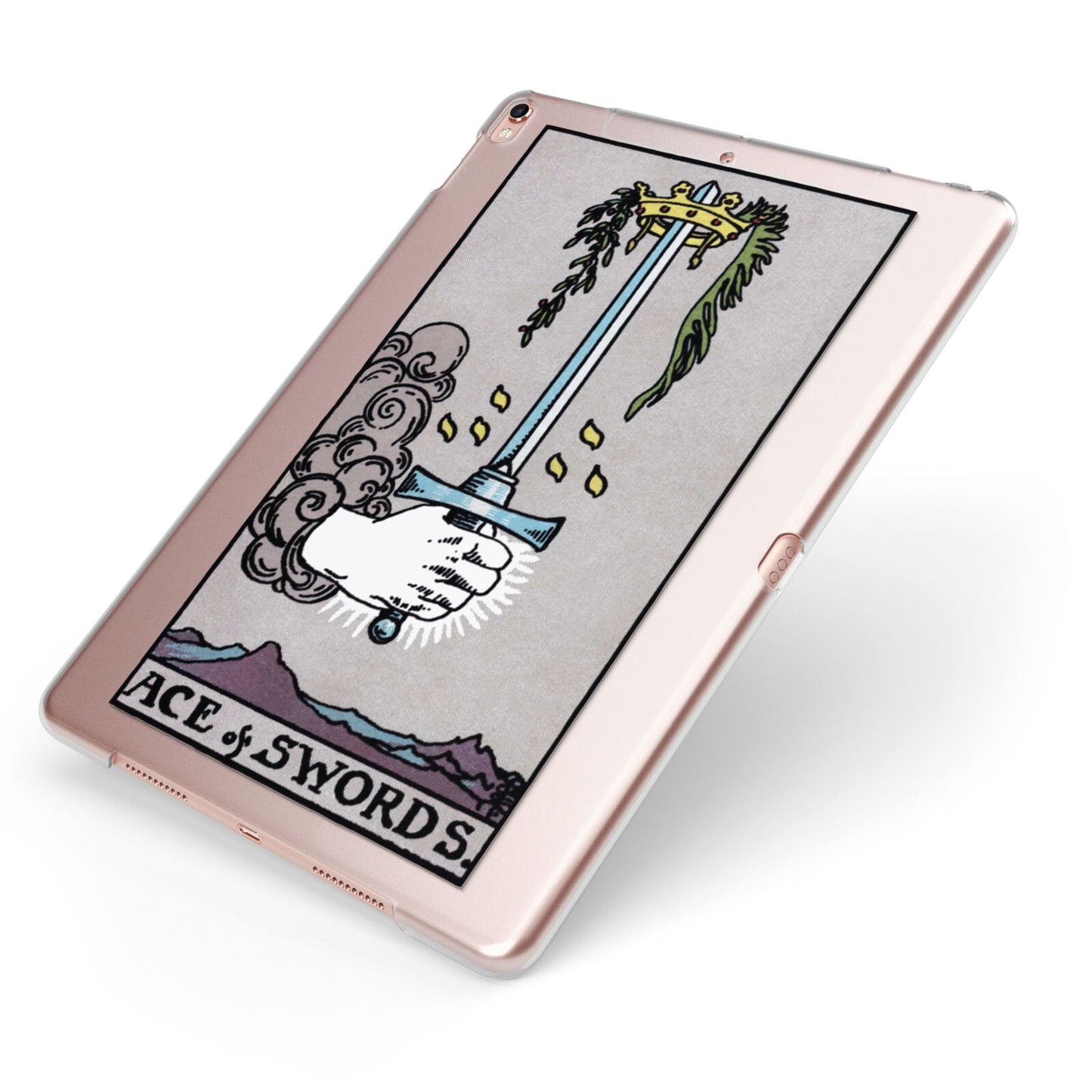 Ace of Swords Tarot Card Apple iPad Case on Rose Gold iPad Side View