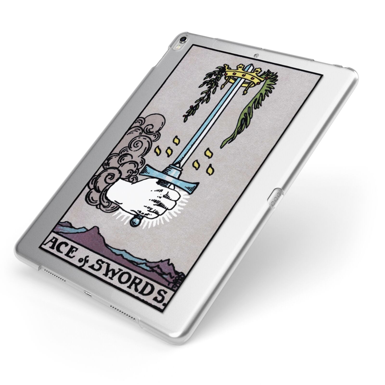 Ace of Swords Tarot Card Apple iPad Case on Silver iPad Side View