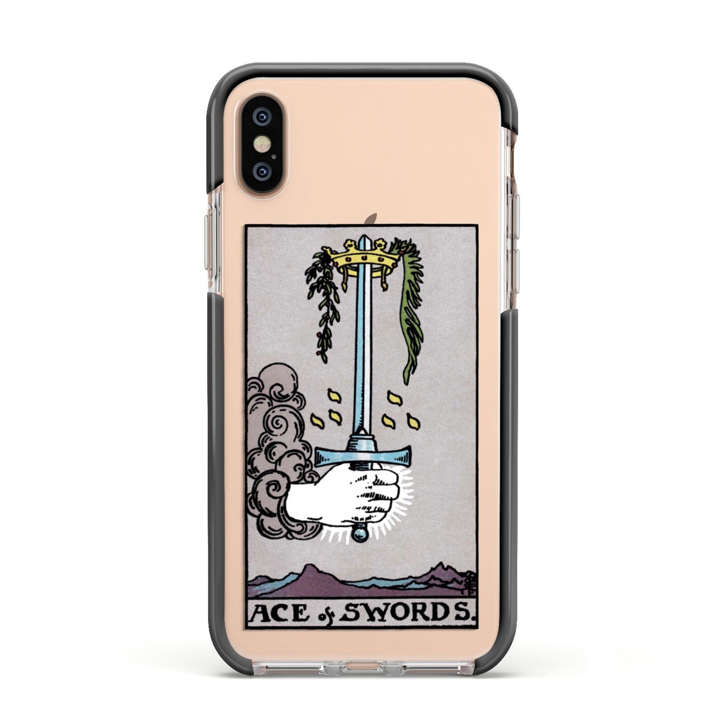 Ace of Swords Tarot Card Apple iPhone Xs Impact Case Black Edge on Gold Phone