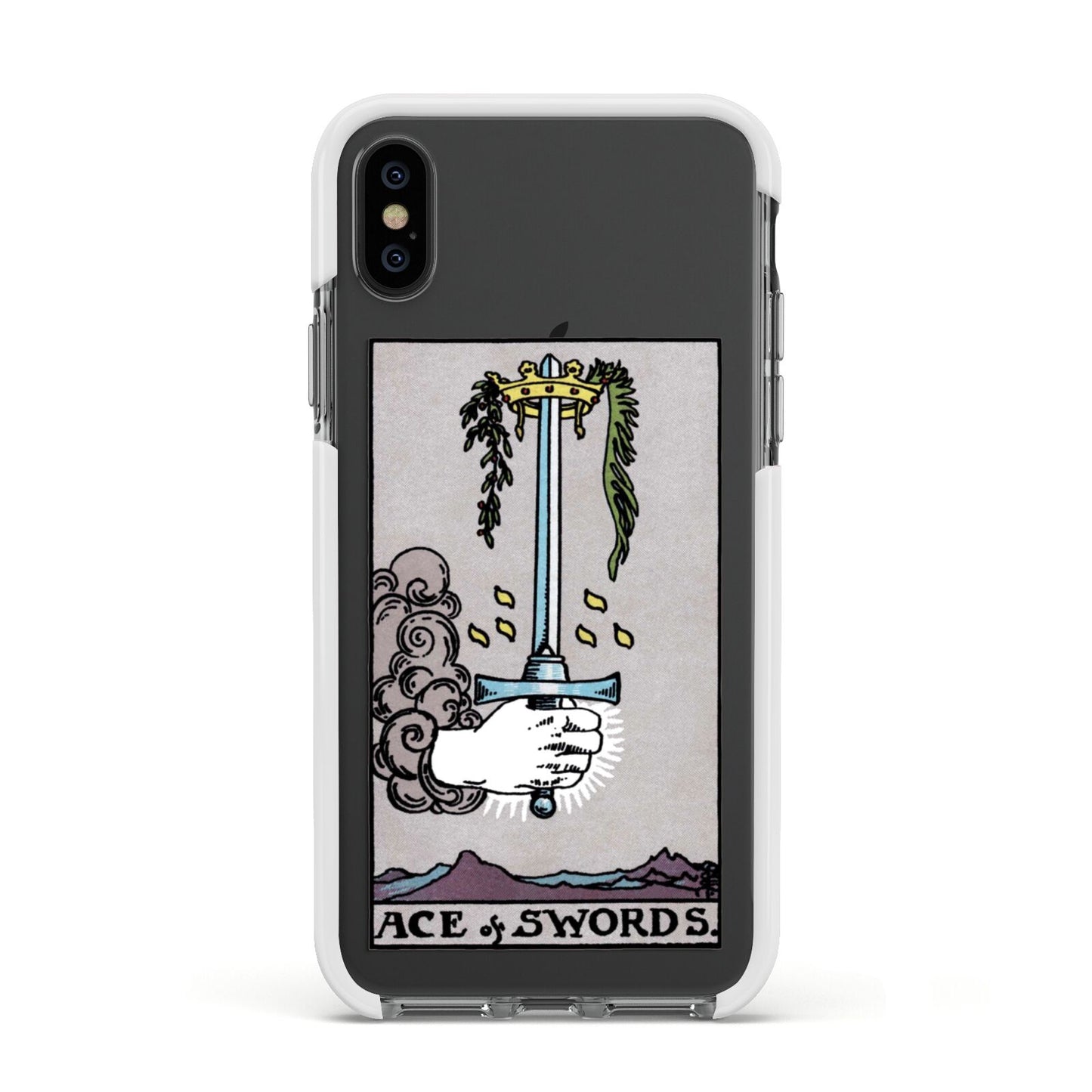 Ace of Swords Tarot Card Apple iPhone Xs Impact Case White Edge on Black Phone