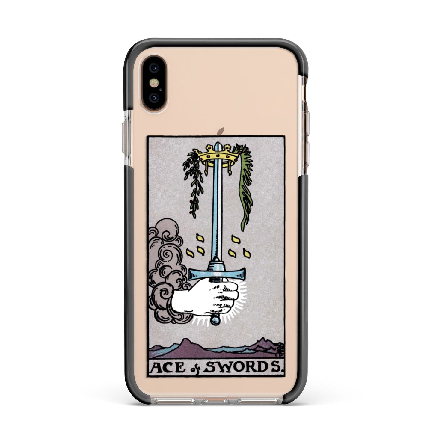 Ace of Swords Tarot Card Apple iPhone Xs Max Impact Case Black Edge on Gold Phone