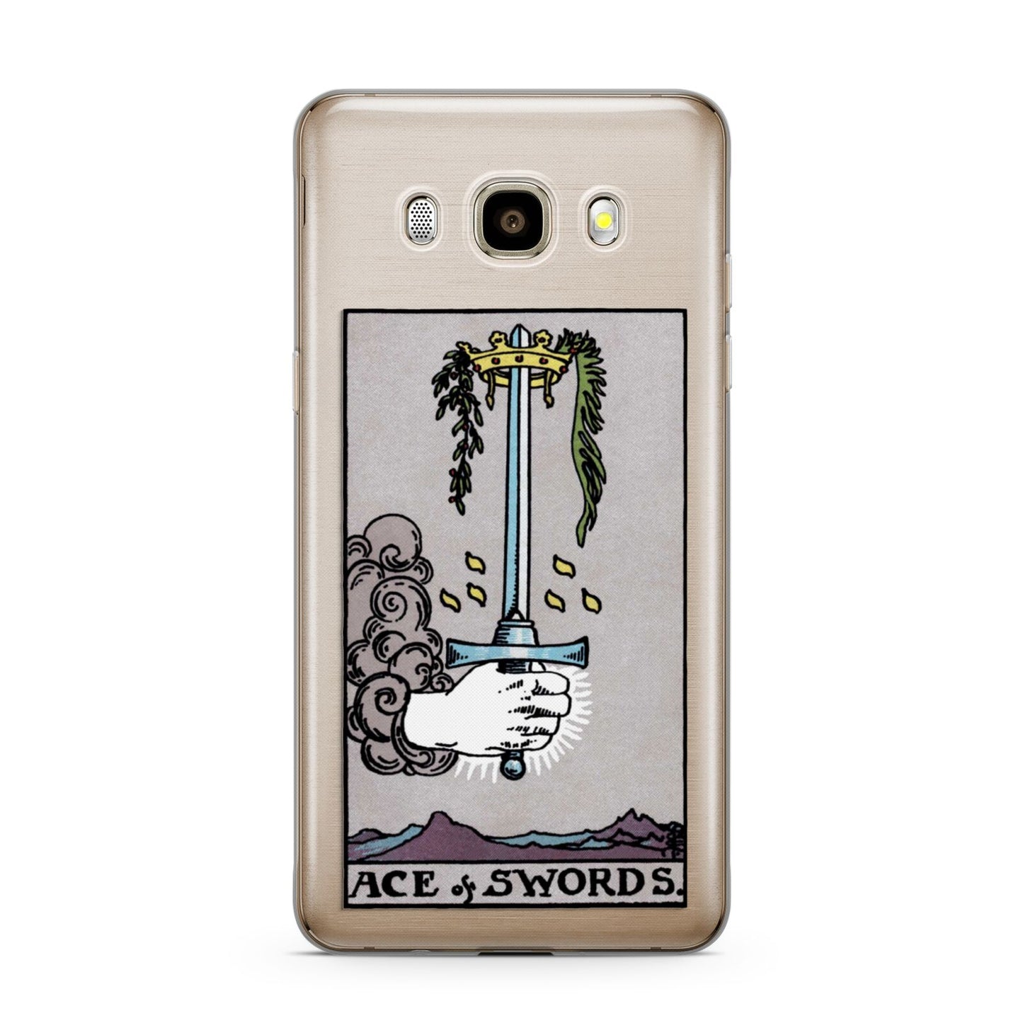 Ace of Swords Tarot Card Samsung Galaxy J7 2016 Case on gold phone