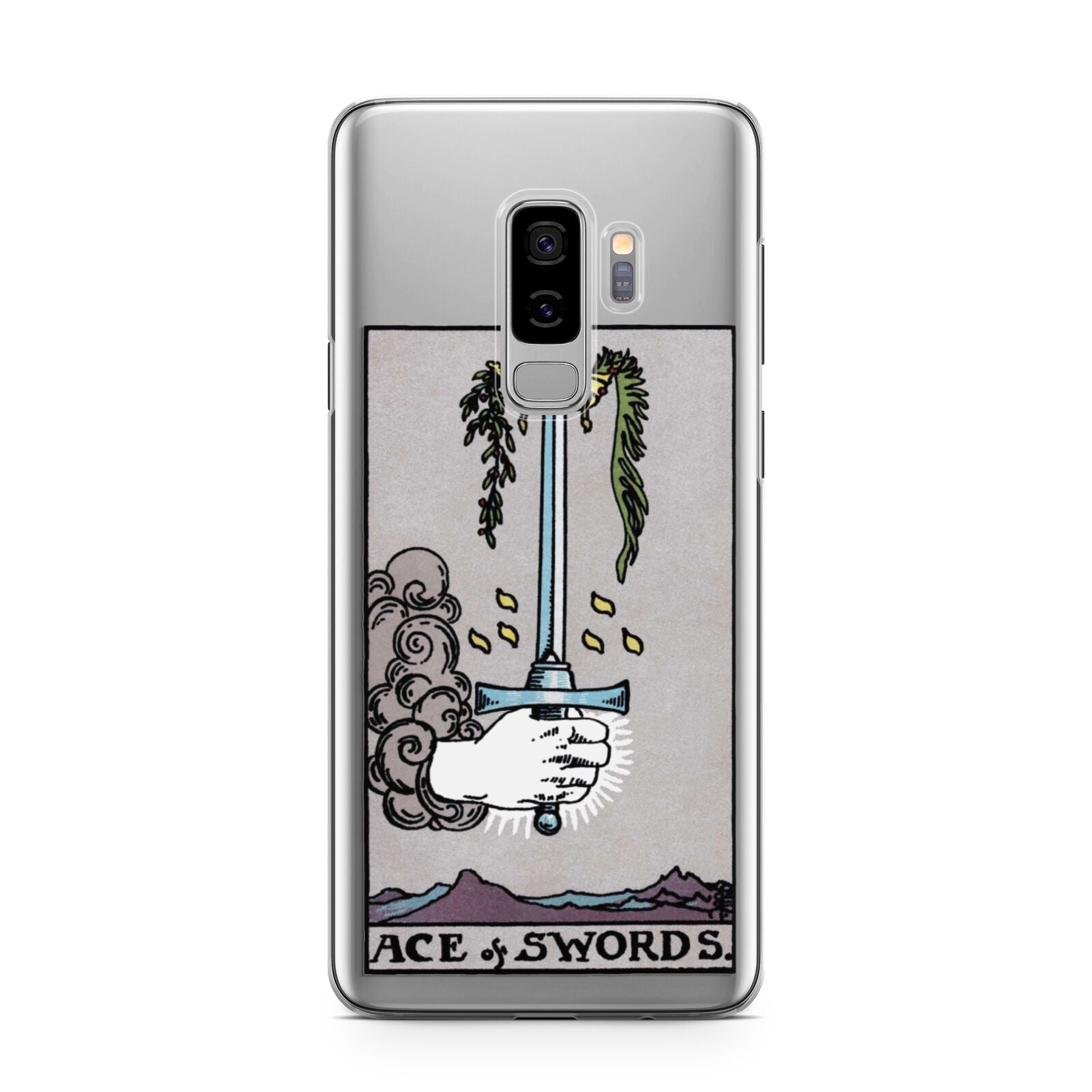Ace of Swords Tarot Card Samsung Galaxy S9 Plus Case on Silver phone
