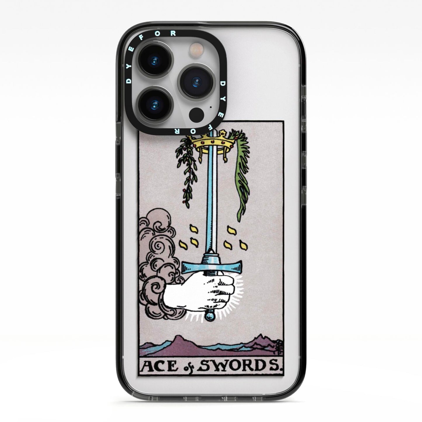 Ace of Swords Tarot Card iPhone 13 Pro Black Impact Case on Silver phone