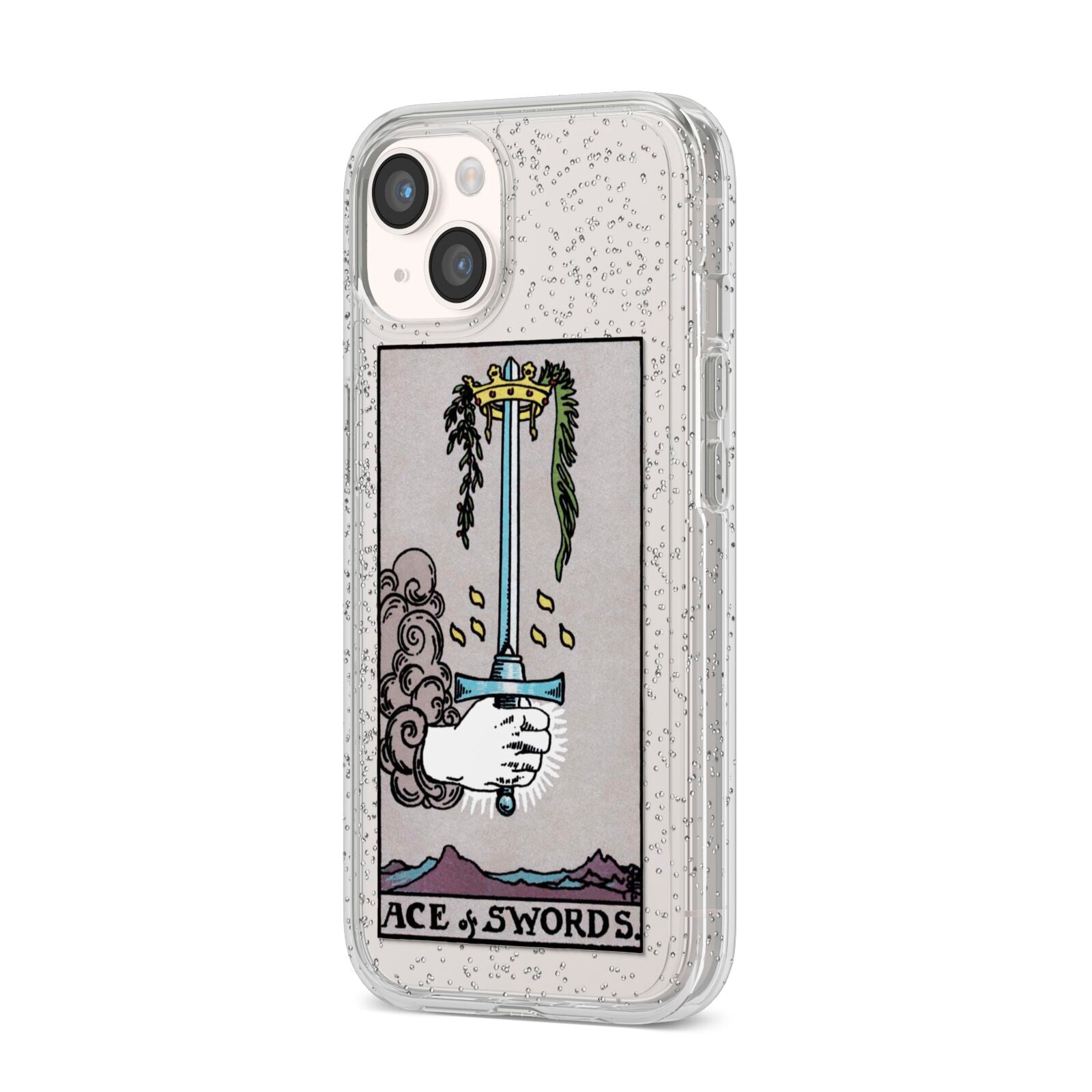 Ace of Swords Tarot Card iPhone 14 Glitter Tough Case Starlight Angled Image