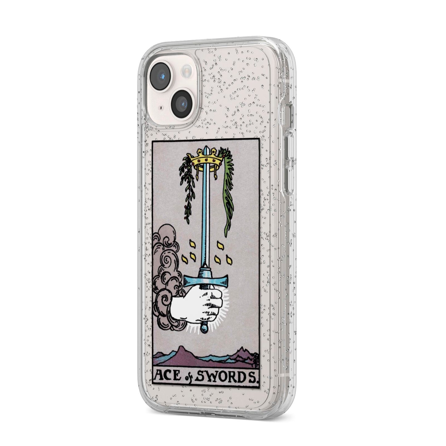 Ace of Swords Tarot Card iPhone 14 Plus Glitter Tough Case Starlight Angled Image