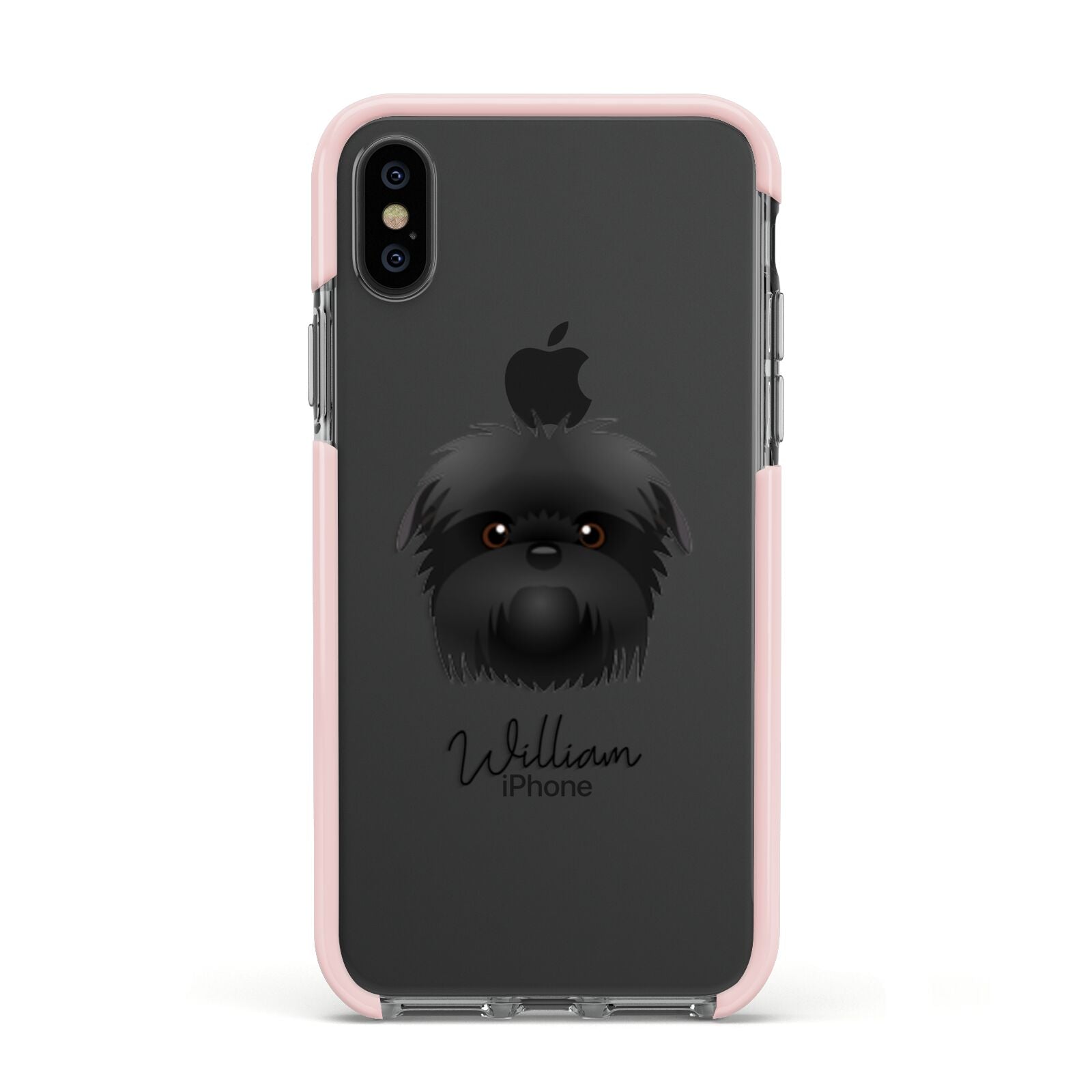 Affenpinscher Personalised Apple iPhone Xs Impact Case Pink Edge on Black Phone