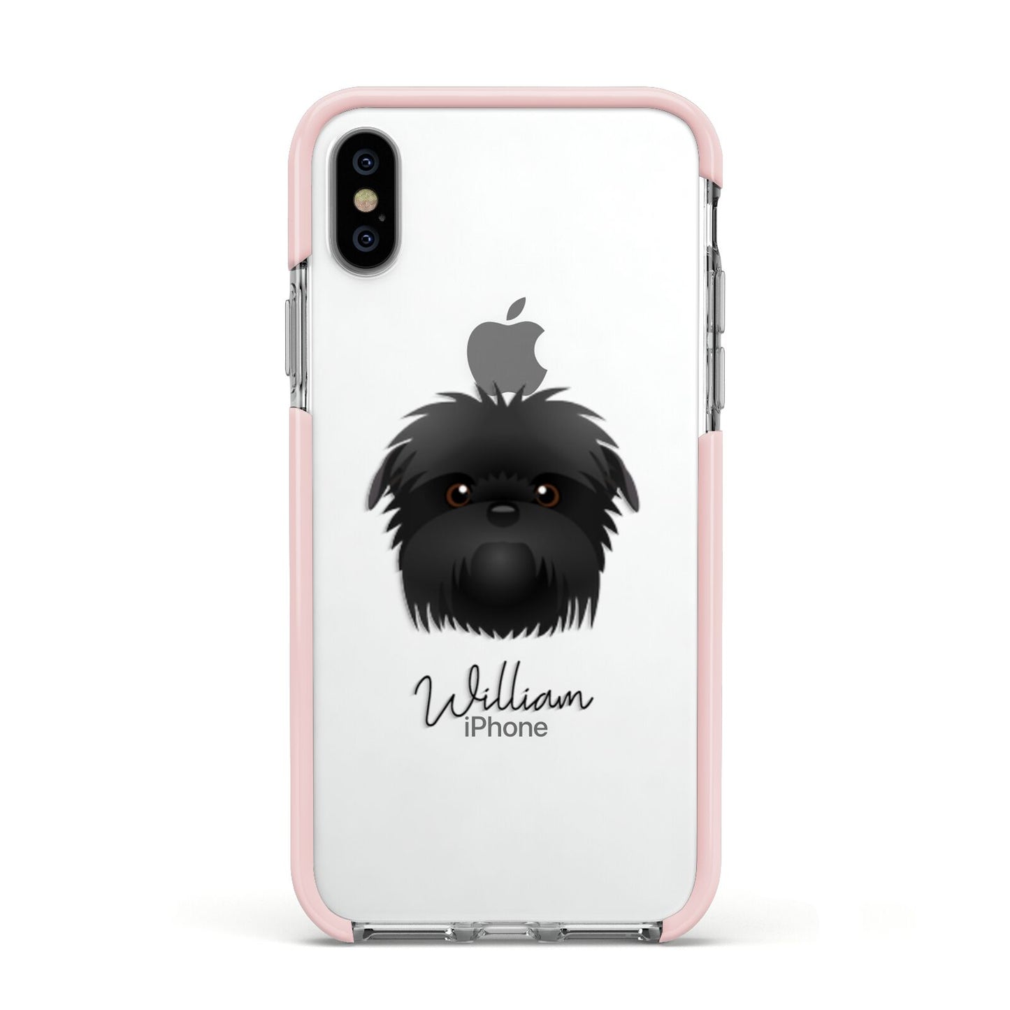 Affenpinscher Personalised Apple iPhone Xs Impact Case Pink Edge on Silver Phone