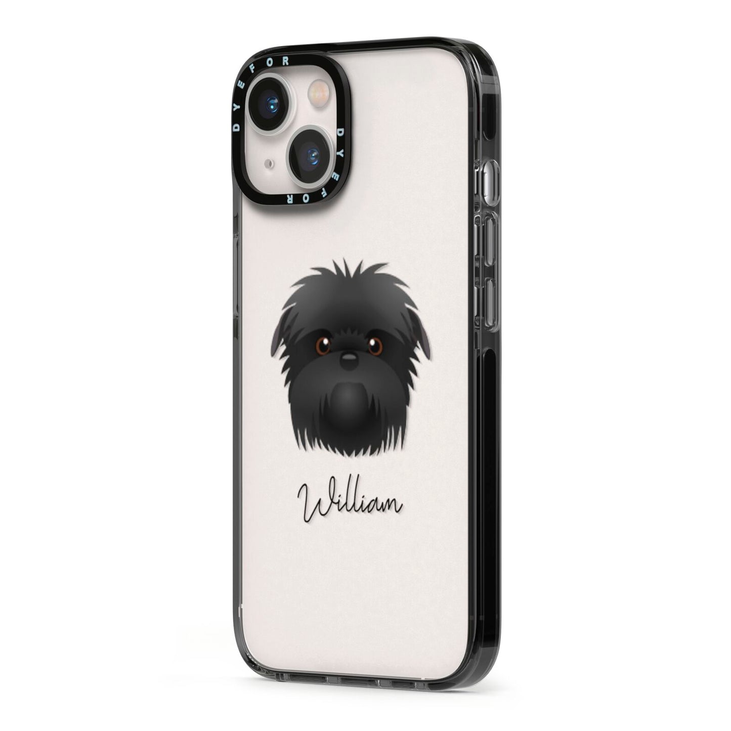 Affenpinscher Personalised iPhone 13 Black Impact Case Side Angle on Silver phone