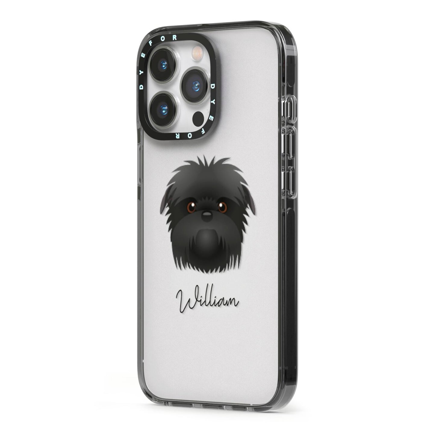 Affenpinscher Personalised iPhone 13 Pro Black Impact Case Side Angle on Silver phone