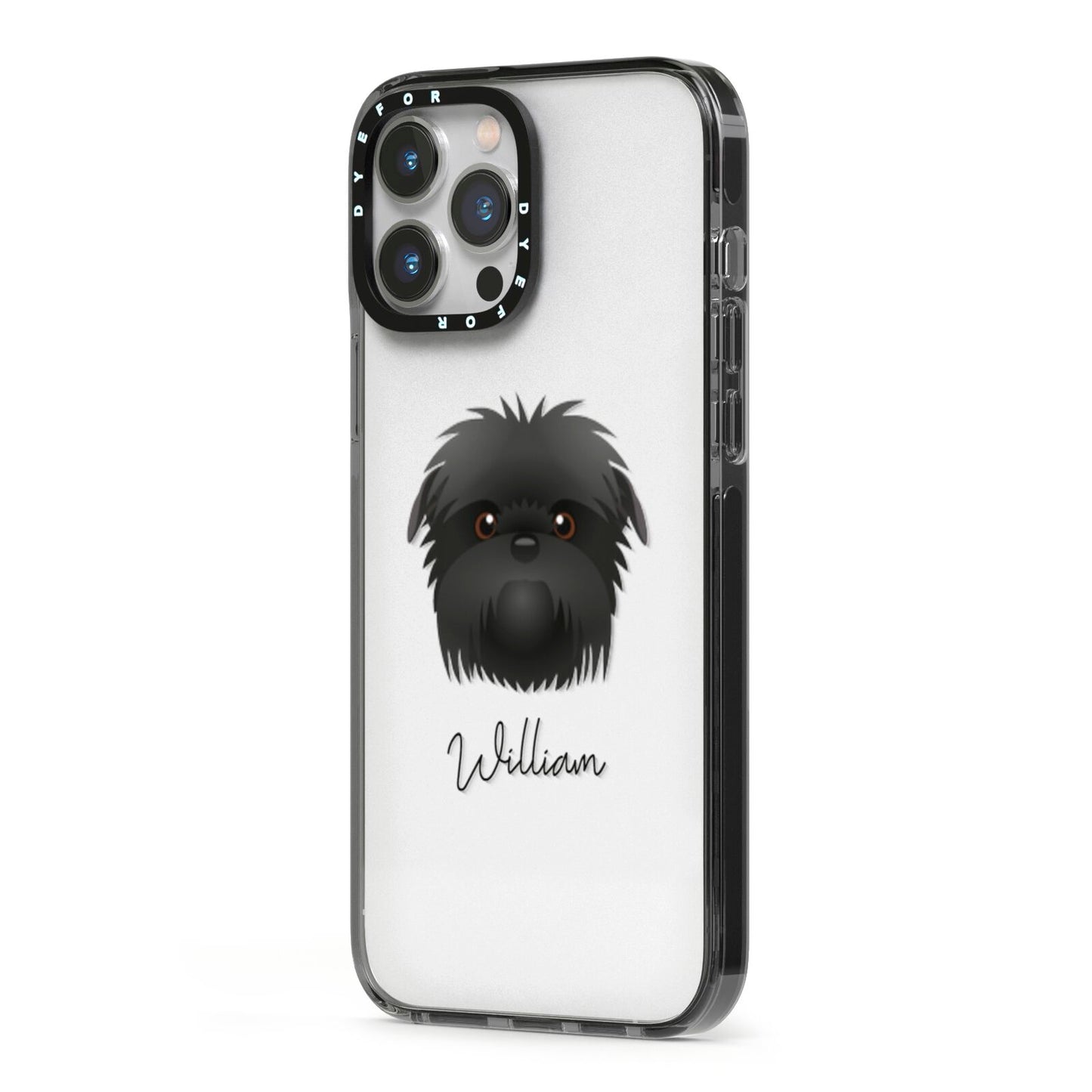 Affenpinscher Personalised iPhone 13 Pro Max Black Impact Case Side Angle on Silver phone