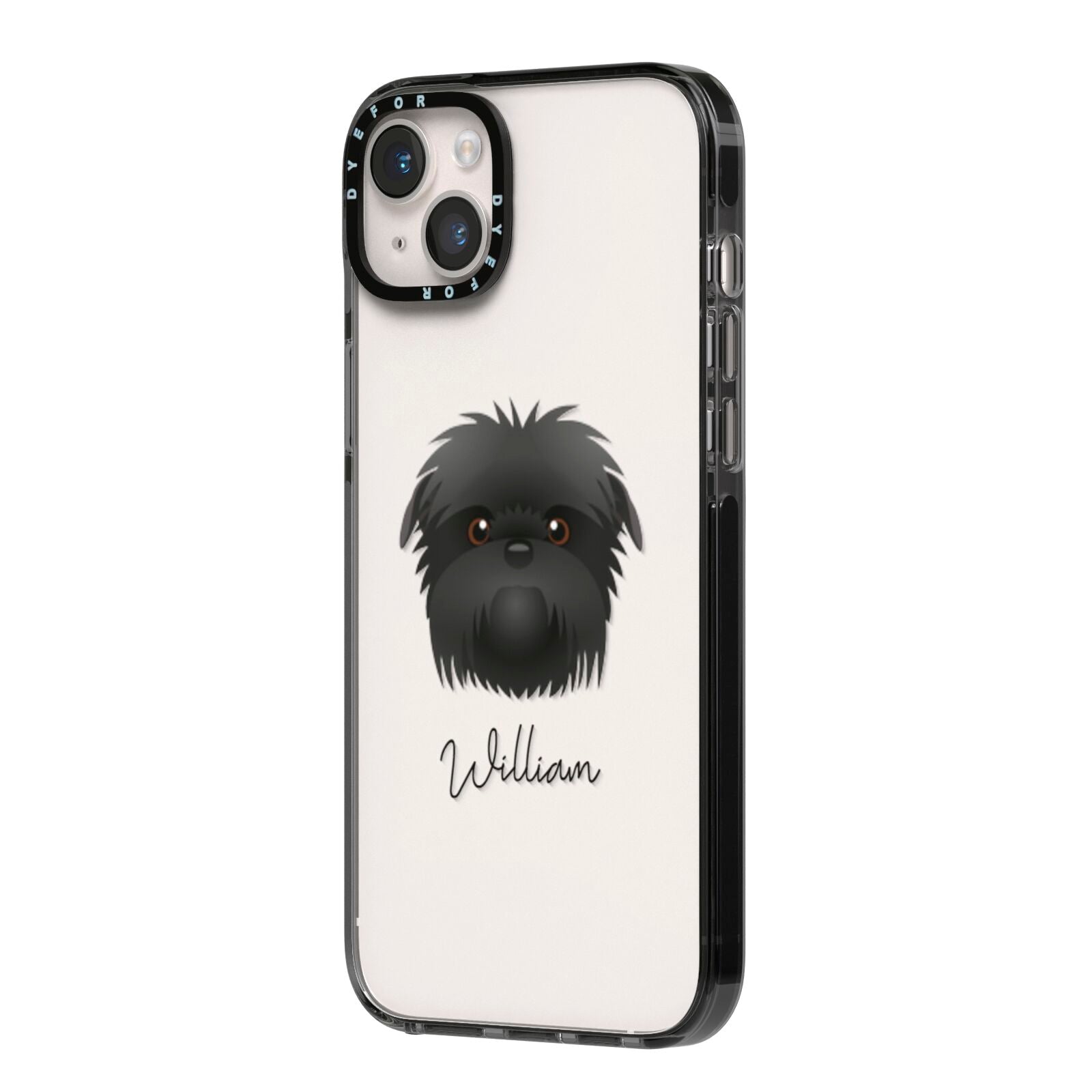 Affenpinscher Personalised iPhone 14 Plus Black Impact Case Side Angle on Silver phone