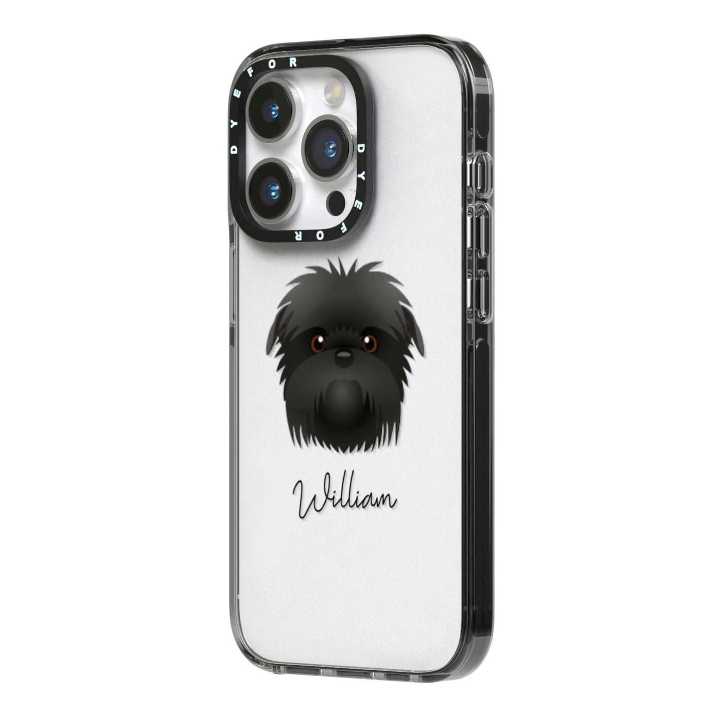 Affenpinscher Personalised iPhone 14 Pro Black Impact Case Side Angle on Silver phone