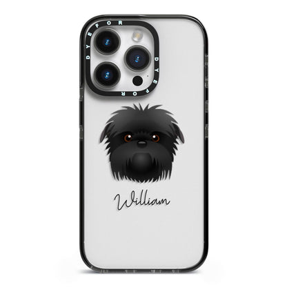 Affenpinscher Personalised iPhone 14 Pro Black Impact Case on Silver phone