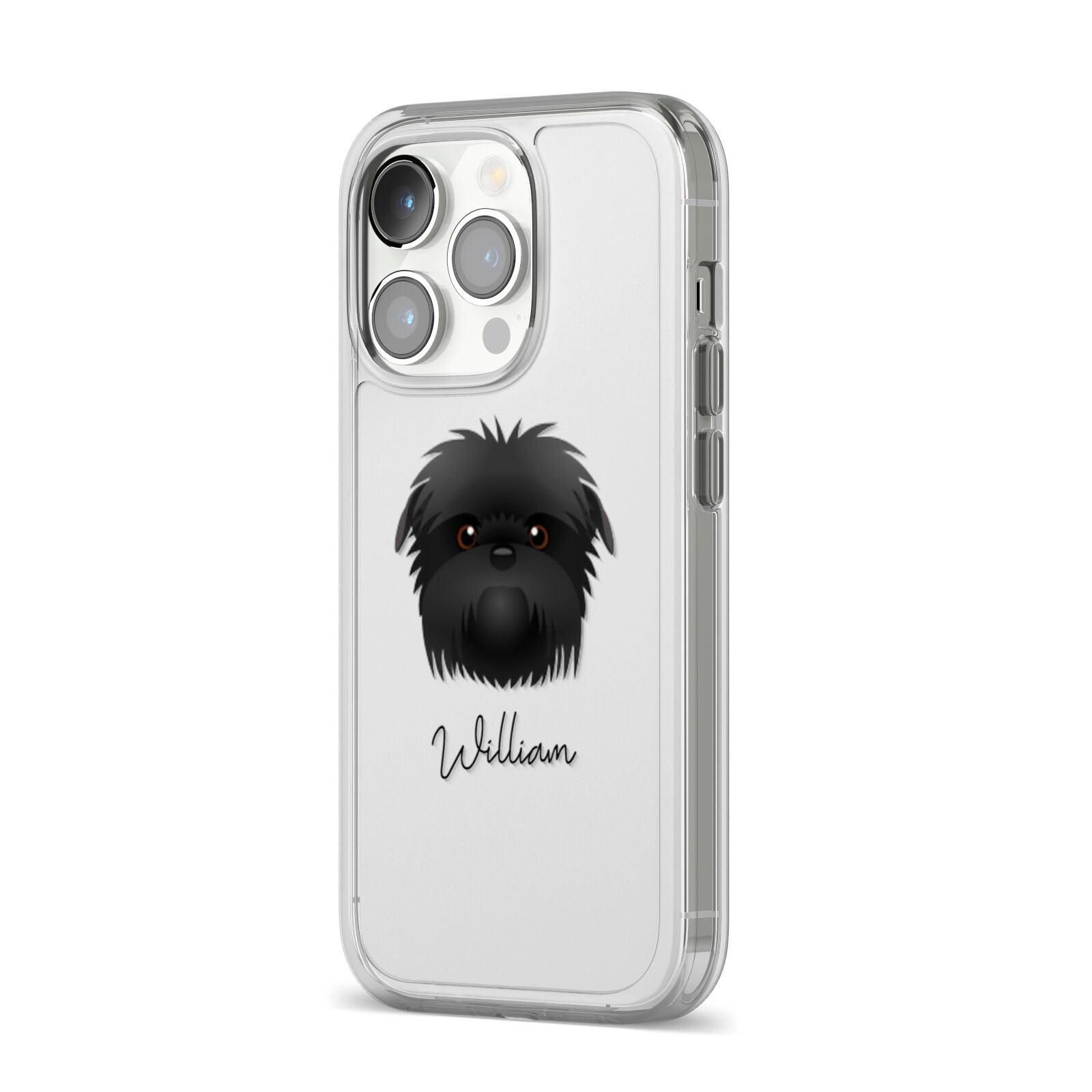 Affenpinscher Personalised iPhone 14 Pro Clear Tough Case Silver Angled Image