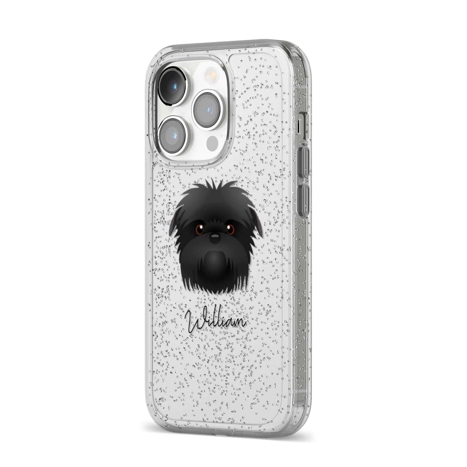 Affenpinscher Personalised iPhone 14 Pro Glitter Tough Case Silver Angled Image