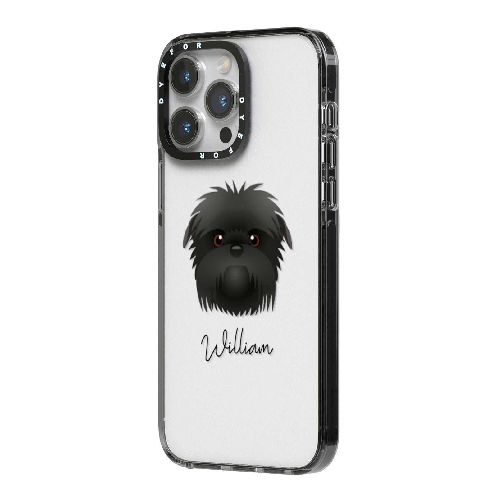 Affenpinscher Personalised iPhone 14 Pro Max Black Impact Case Side Angle on Silver phone