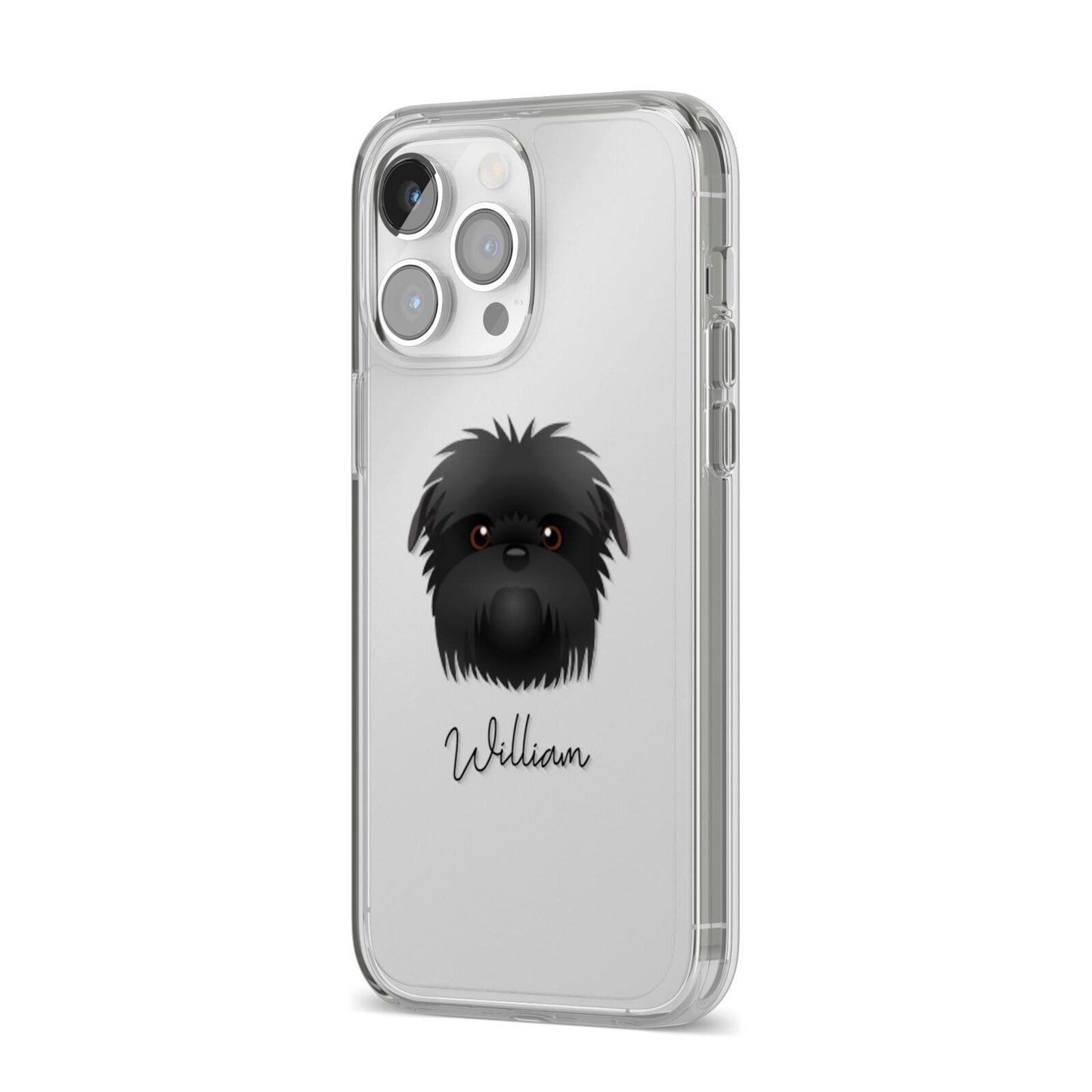 Affenpinscher Personalised iPhone 14 Pro Max Clear Tough Case Silver Angled Image