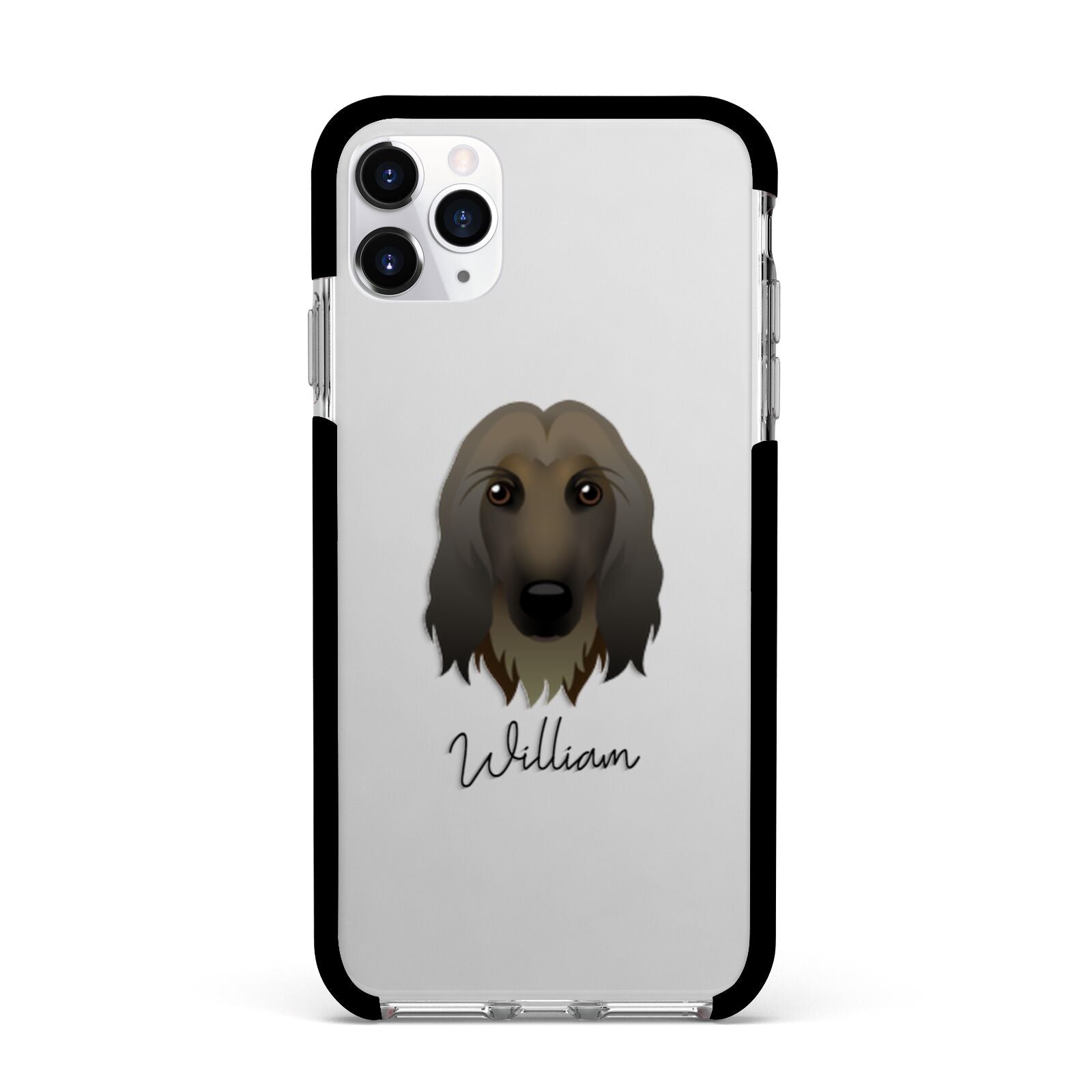 Afghan Hound Personalised Apple iPhone 11 Pro Max in Silver with Black Impact Case