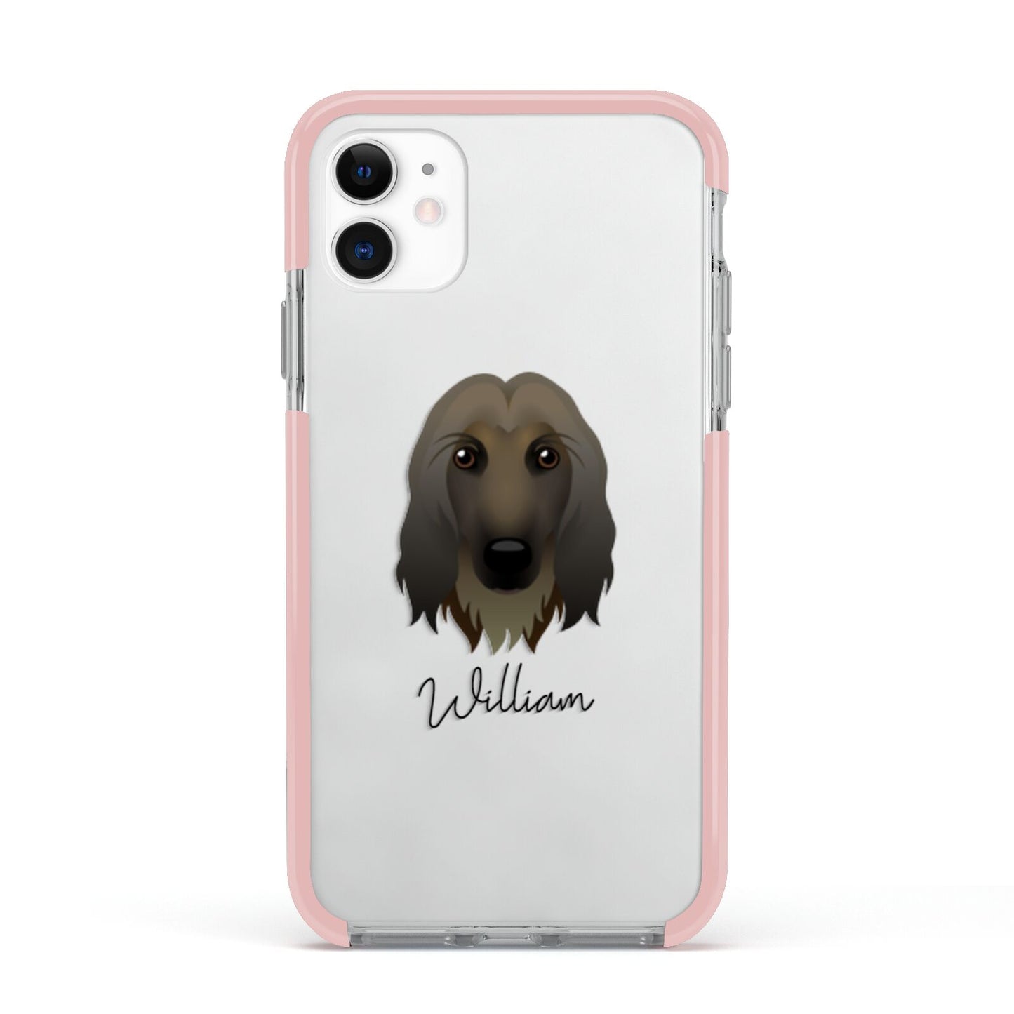 Afghan Hound Personalised Apple iPhone 11 in White with Pink Impact Case