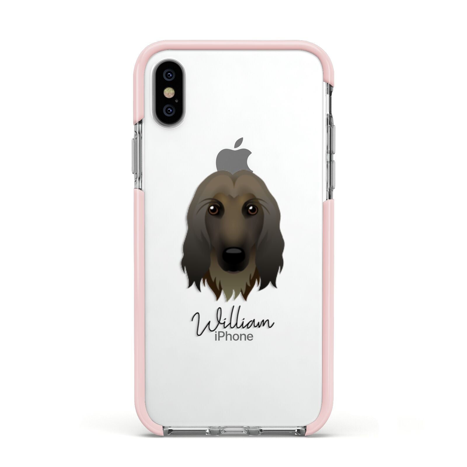 Afghan Hound Personalised Apple iPhone Xs Impact Case Pink Edge on Silver Phone