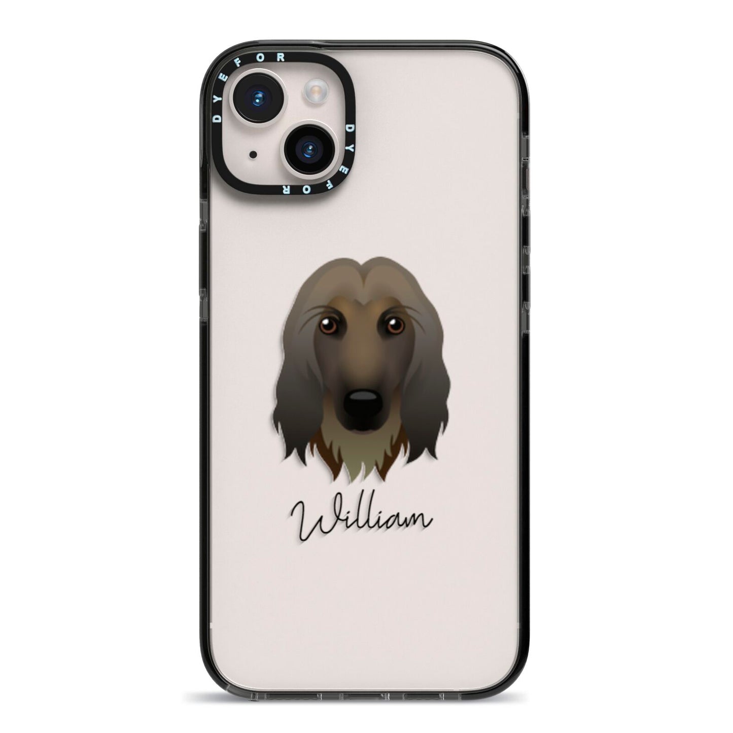 Afghan Hound Personalised iPhone 14 Plus Black Impact Case on Silver phone