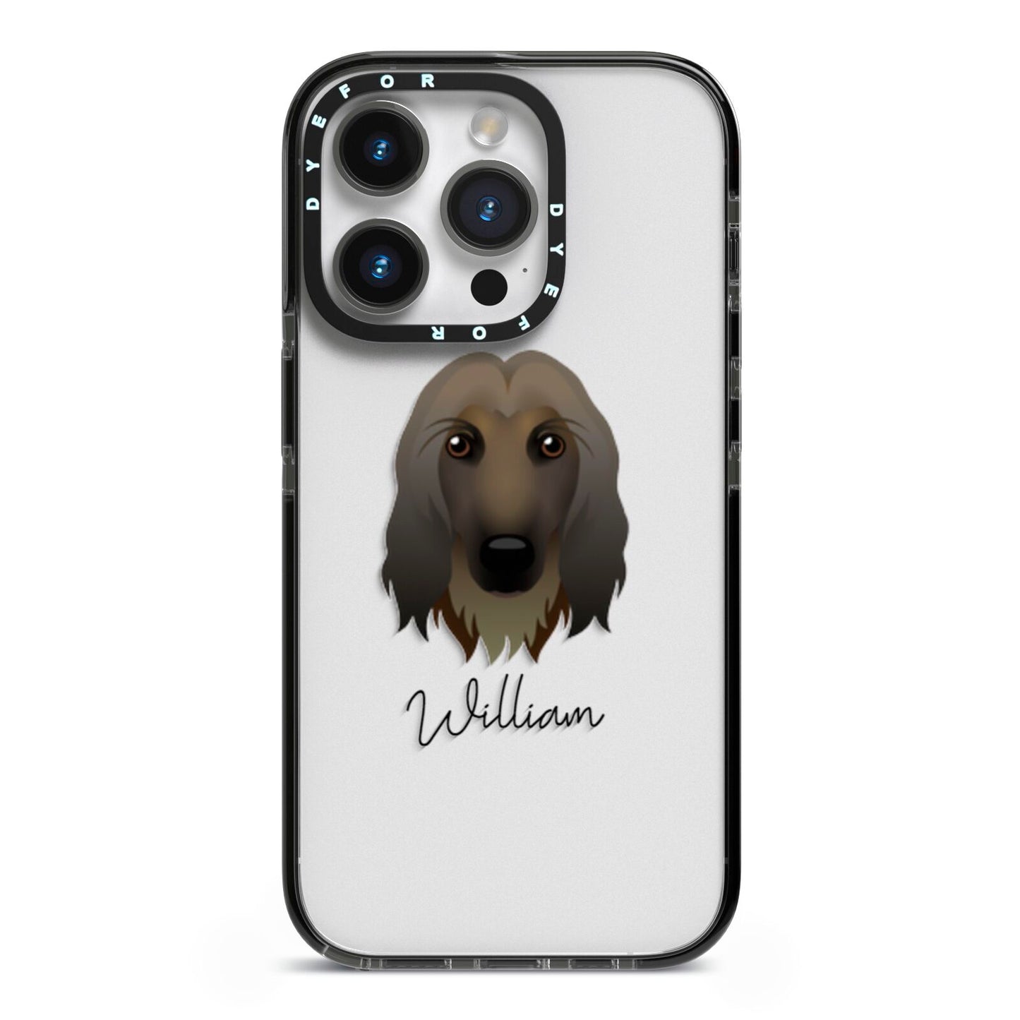 Afghan Hound Personalised iPhone 14 Pro Black Impact Case on Silver phone