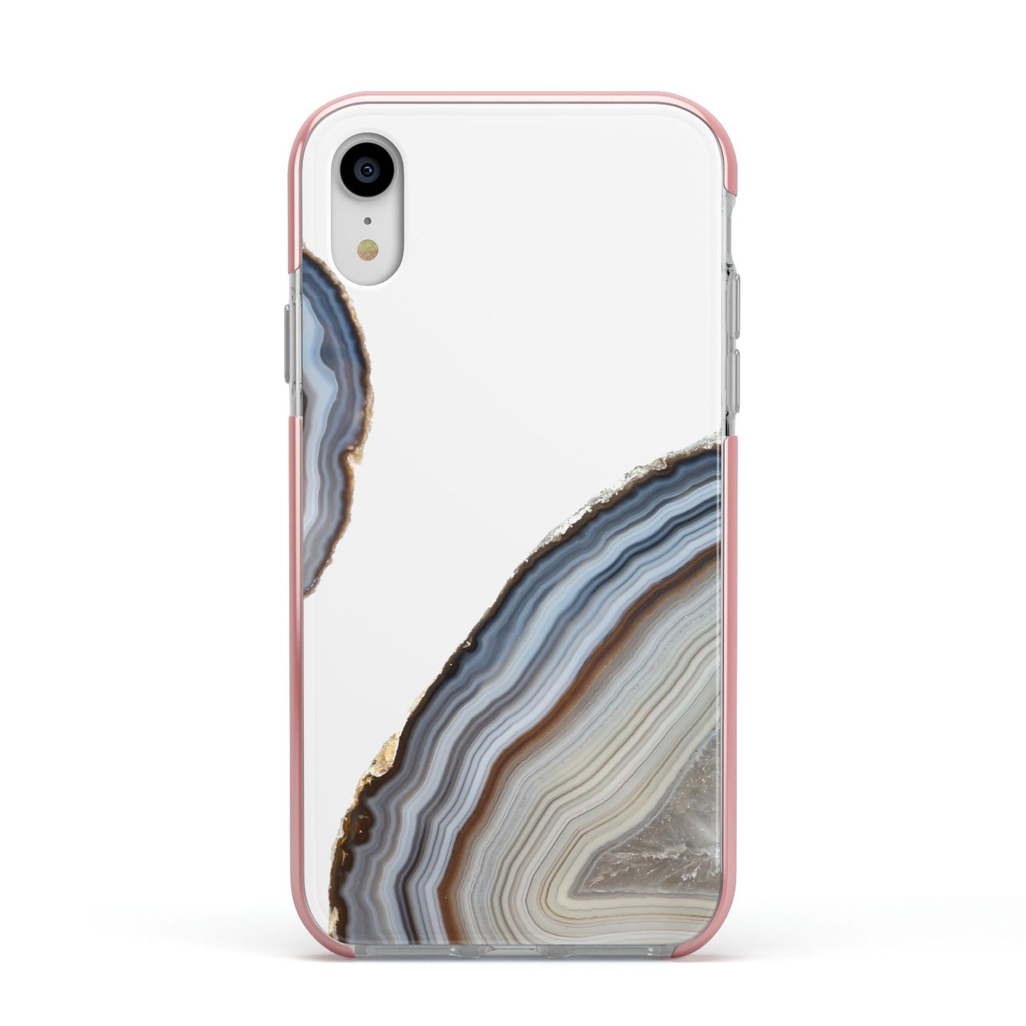 Agate Blue Grey Apple iPhone XR Impact Case Pink Edge on Silver Phone