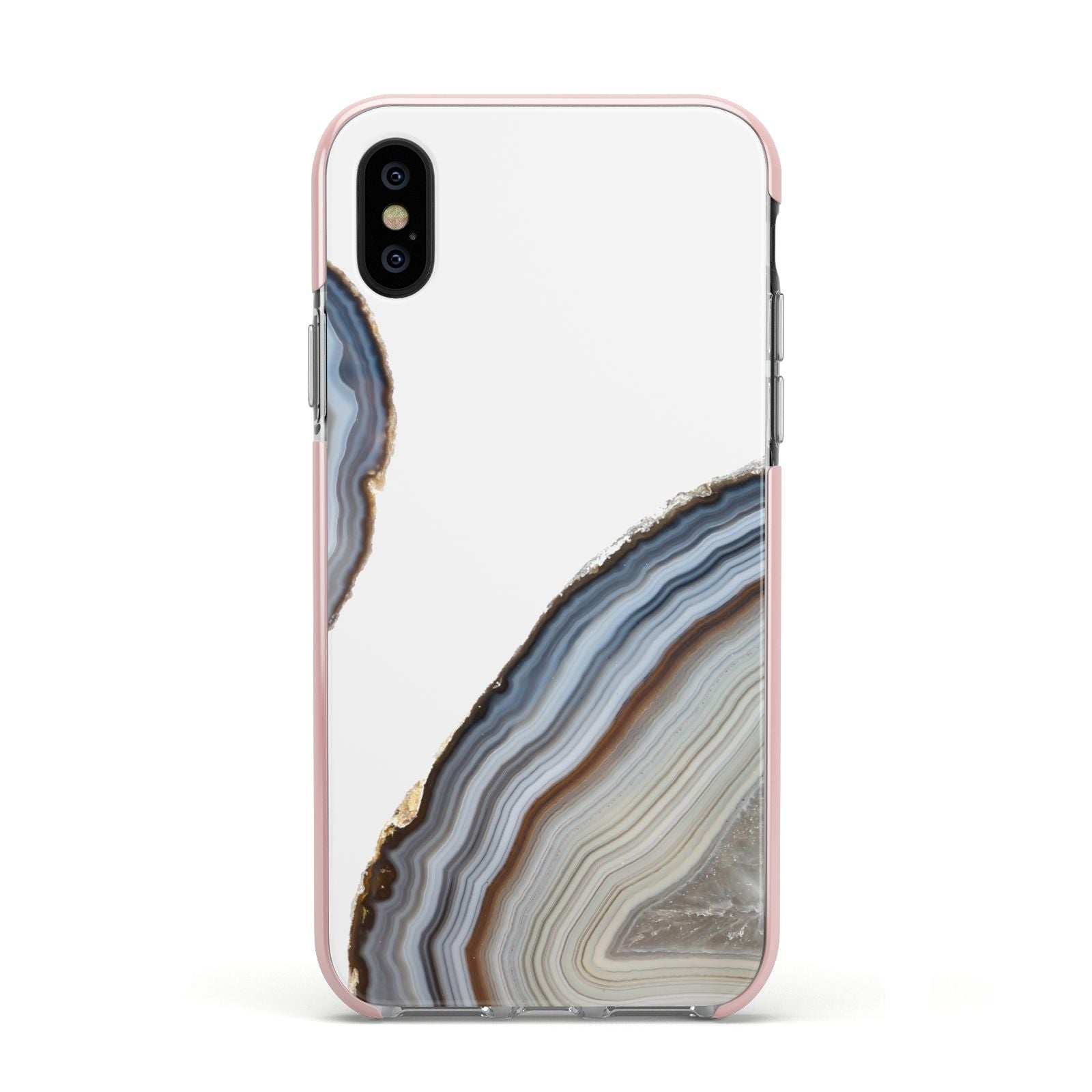 Agate Blue Grey Apple iPhone Xs Impact Case Pink Edge on Black Phone