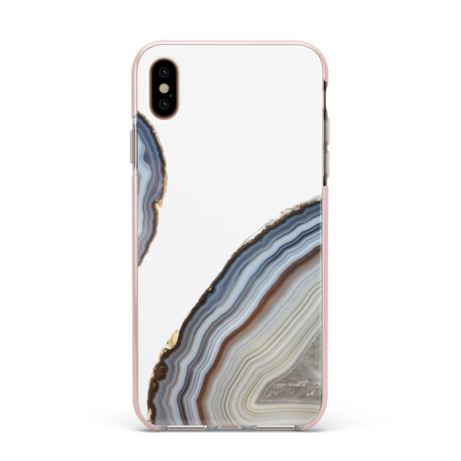 Agate Blue Grey Apple iPhone Xs Max Impact Case Pink Edge on Gold Phone