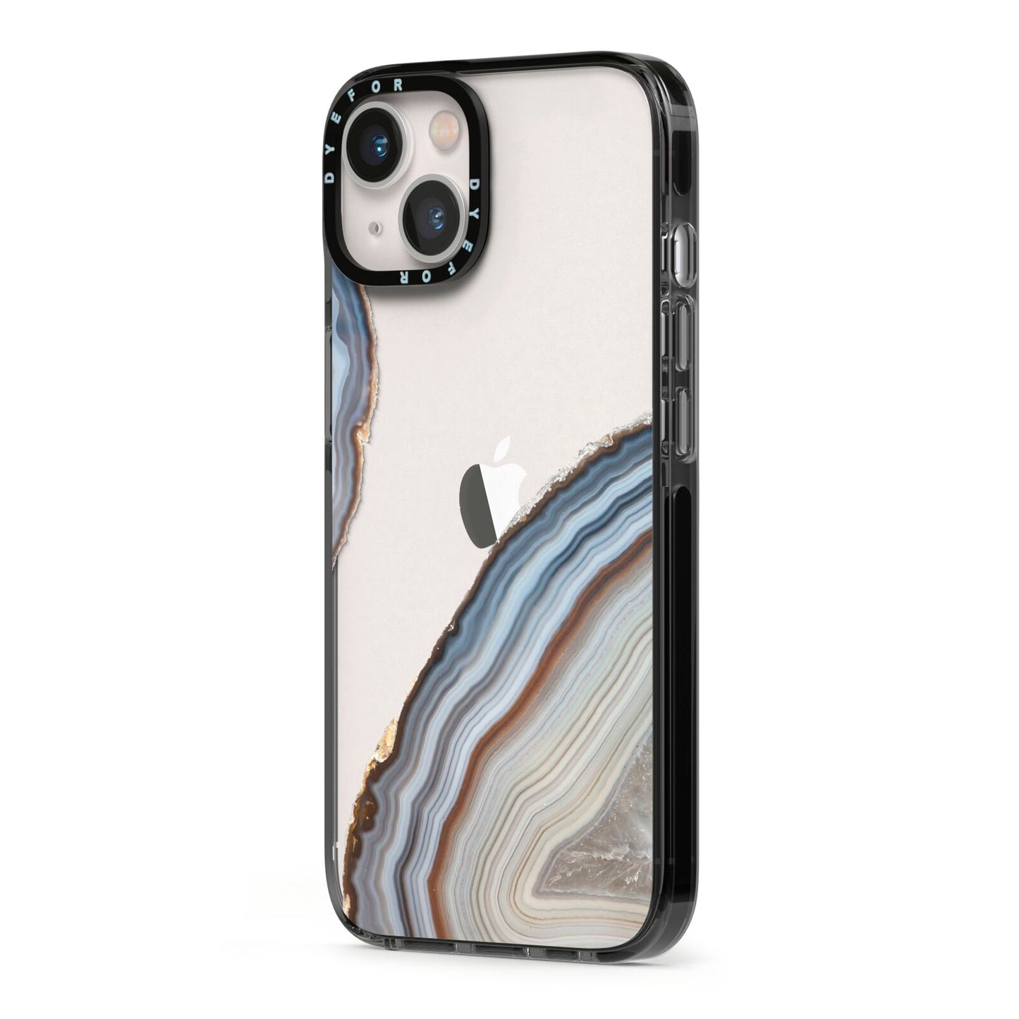 Agate Blue Grey iPhone 13 Black Impact Case Side Angle on Silver phone