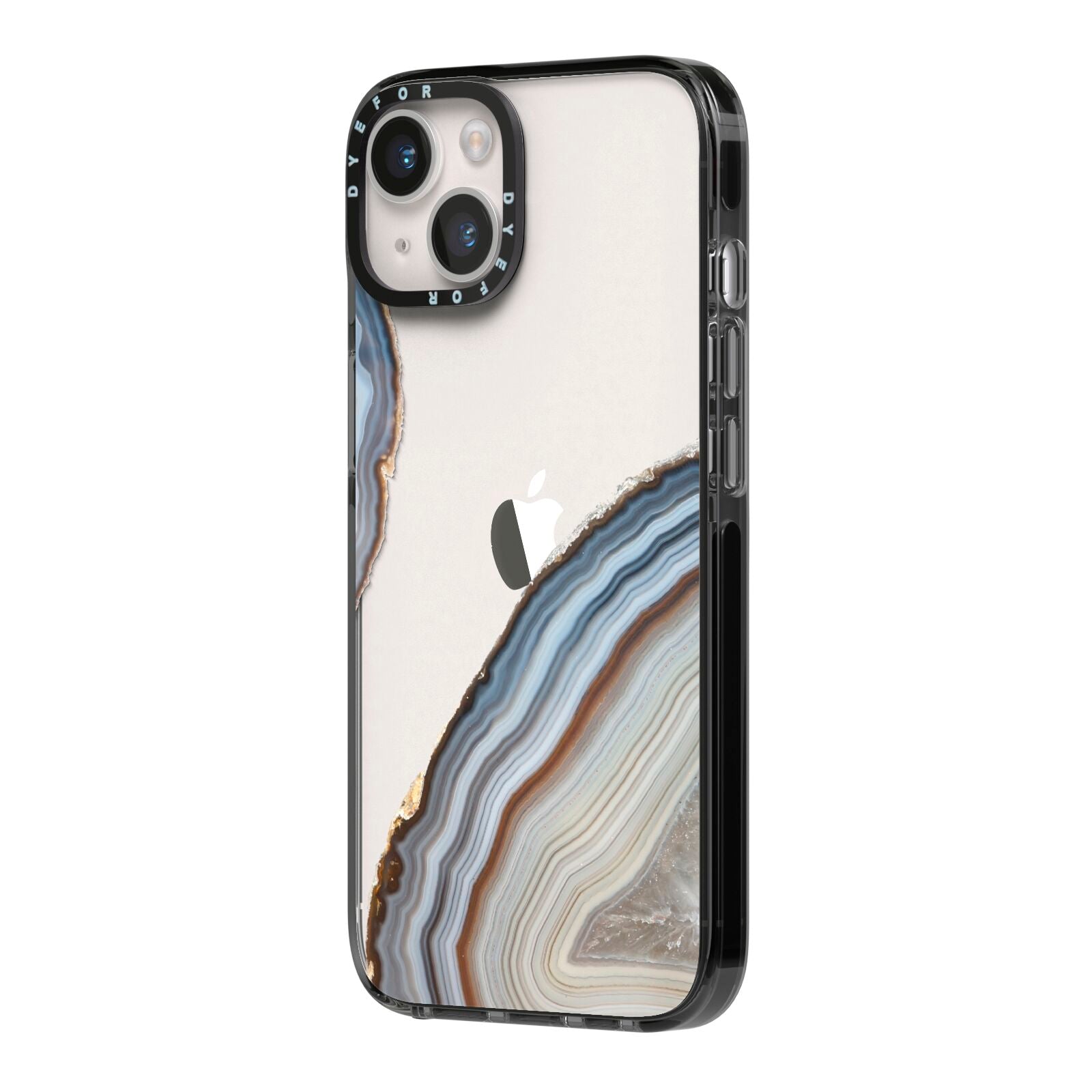 Agate Blue Grey iPhone 14 Black Impact Case Side Angle on Silver phone