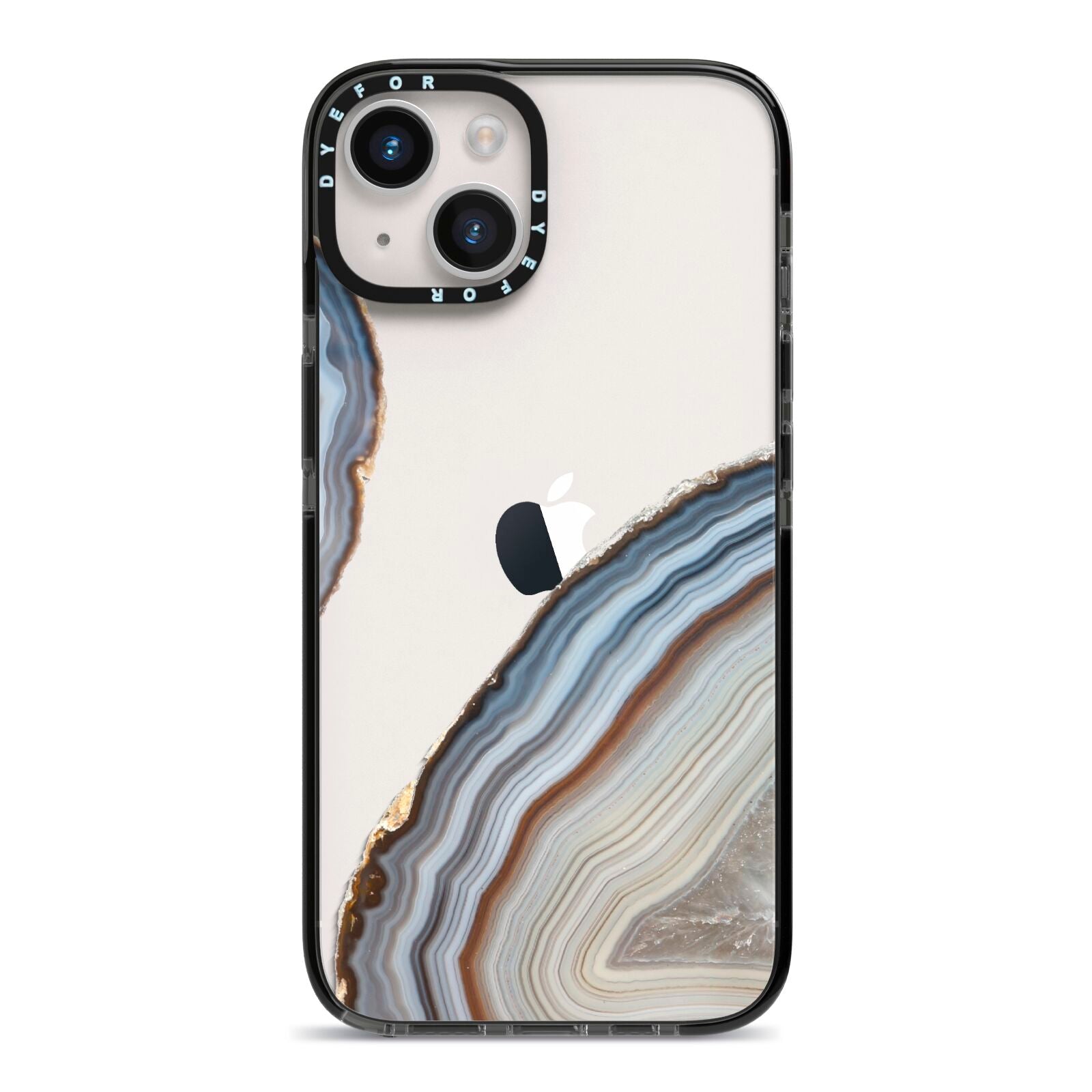 Agate Blue Grey iPhone 14 Black Impact Case on Silver phone