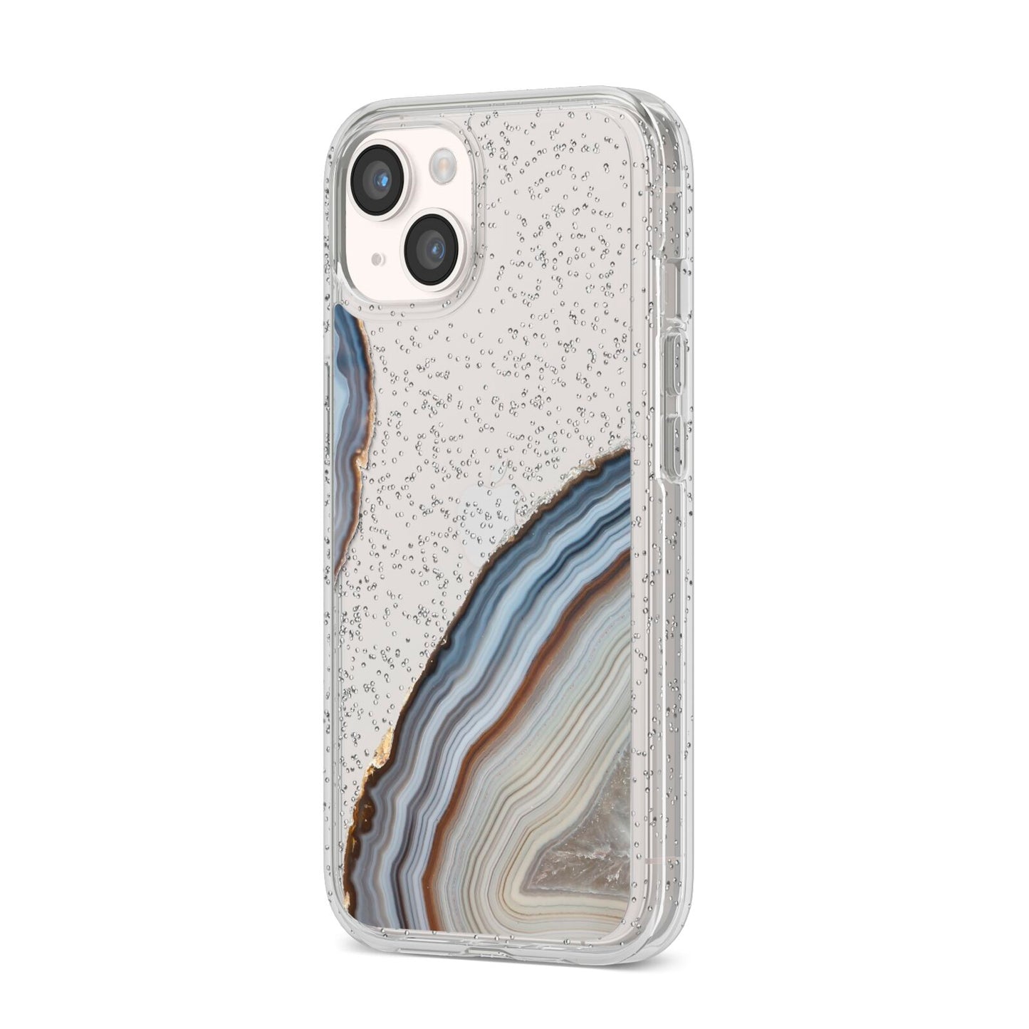 Agate Blue Grey iPhone 14 Glitter Tough Case Starlight Angled Image