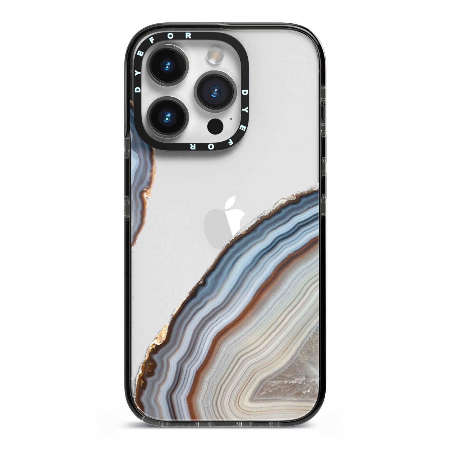 Agate Blue Grey iPhone 14 Pro Black Impact Case on Silver phone