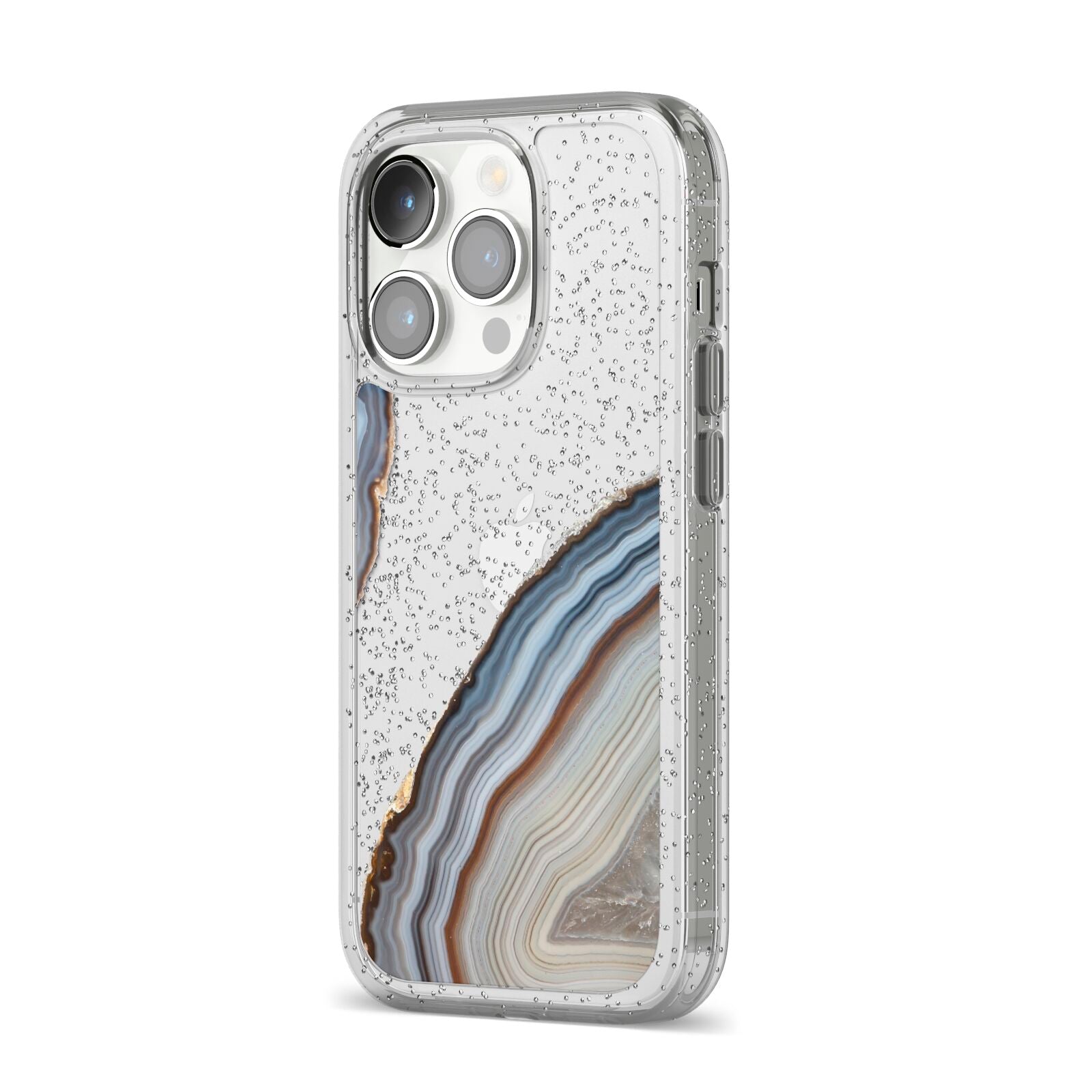 Agate Blue Grey iPhone 14 Pro Glitter Tough Case Silver Angled Image