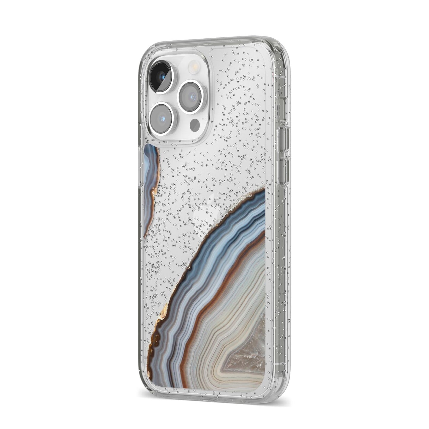 Agate Blue Grey iPhone 14 Pro Max Glitter Tough Case Silver Angled Image