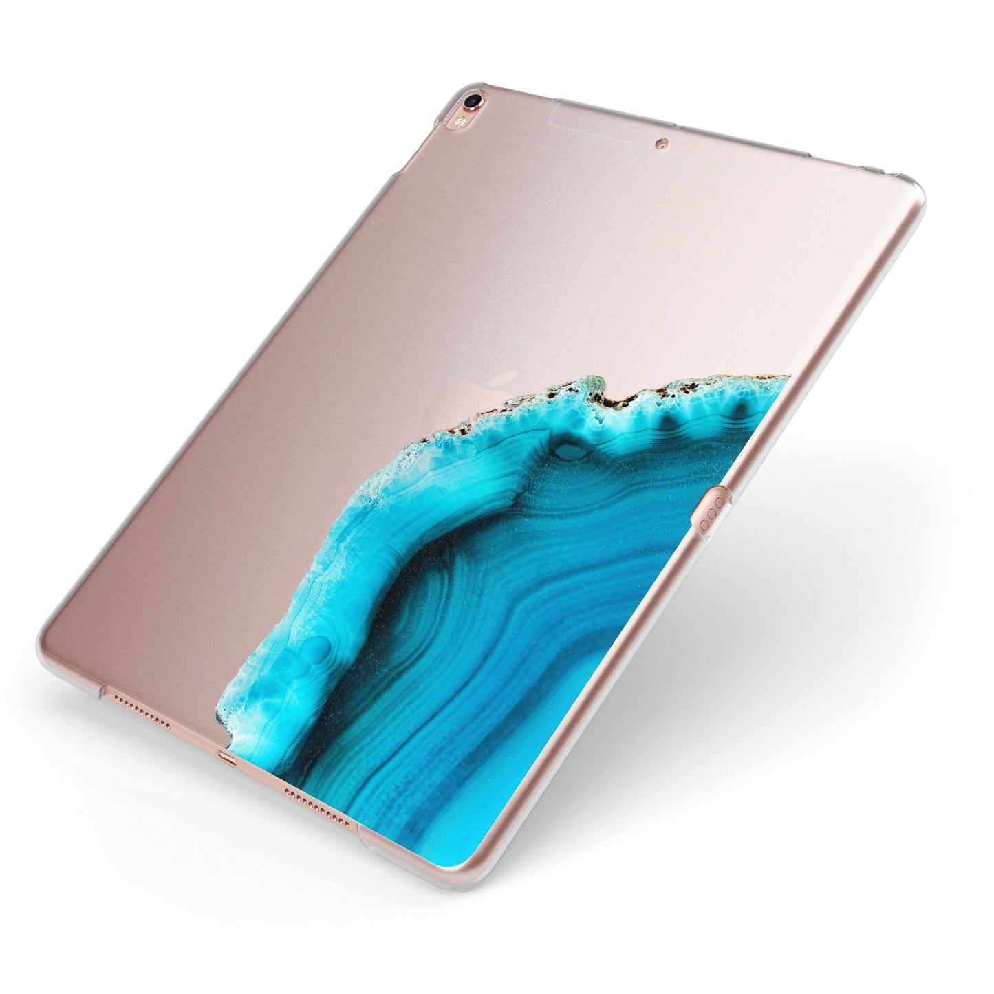 Agate Blue Turquoise Apple iPad Case on Rose Gold iPad Side View