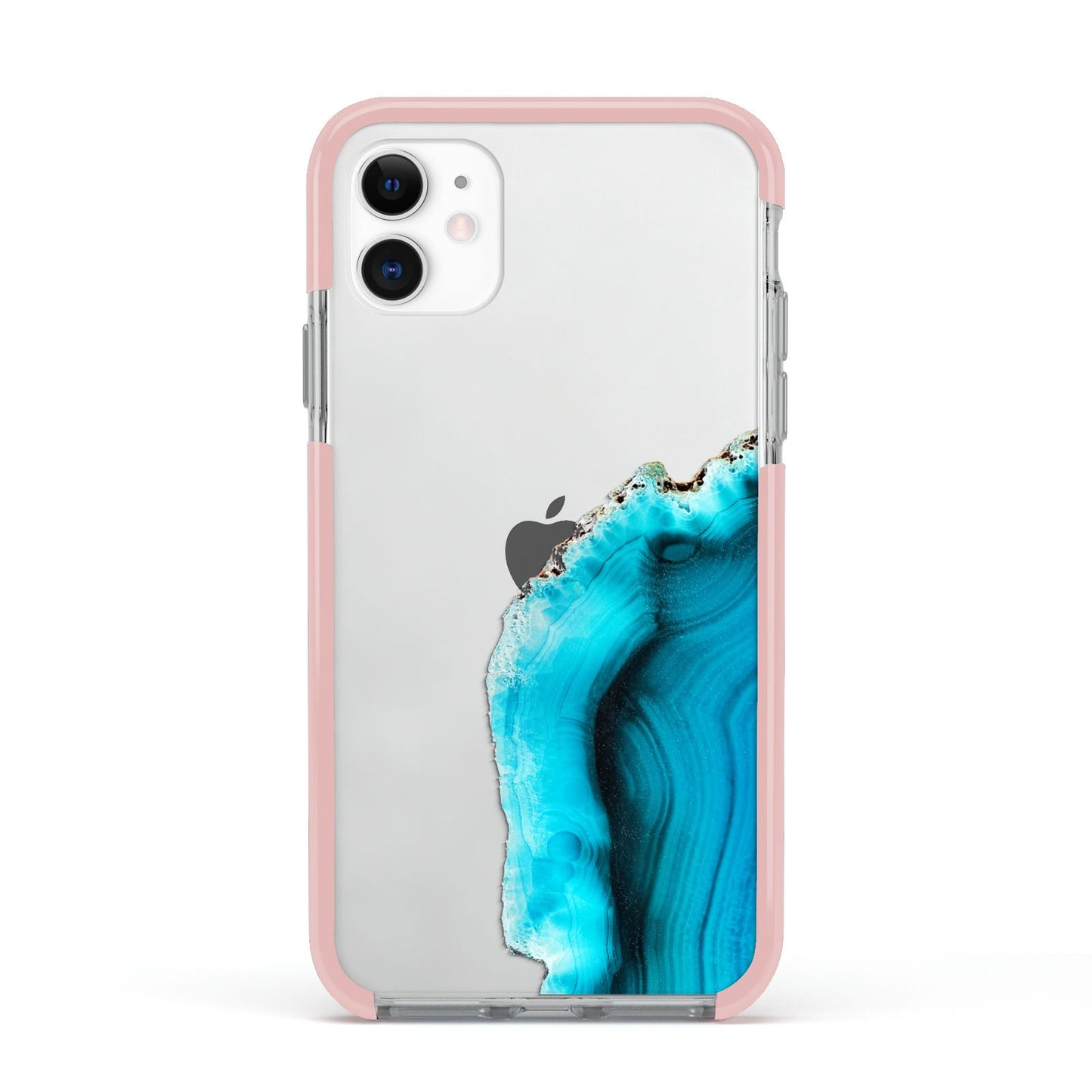 Agate Blue Turquoise Apple iPhone 11 in White with Pink Impact Case